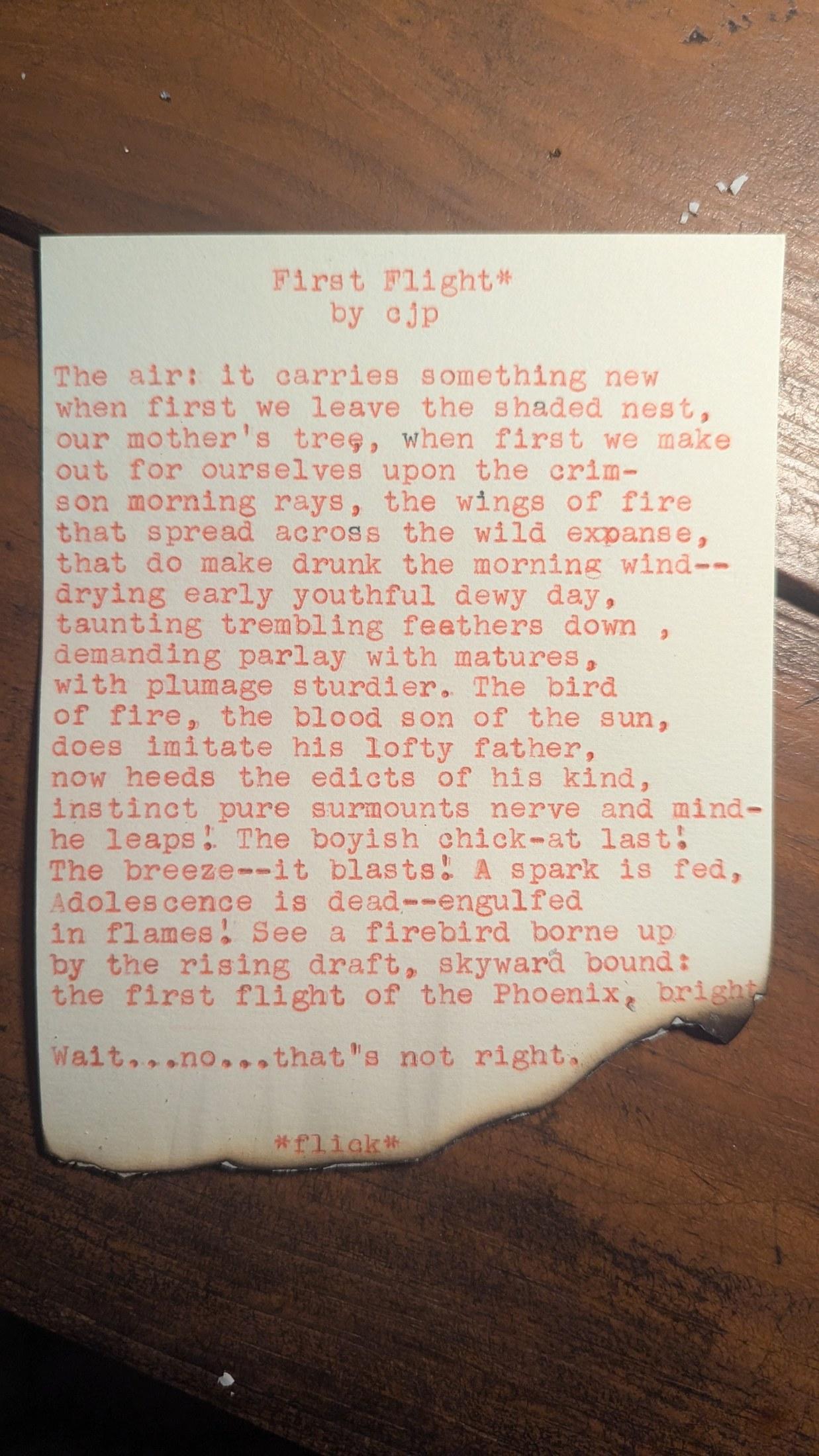 Original typewritten poem First Flight by Chris the Poet