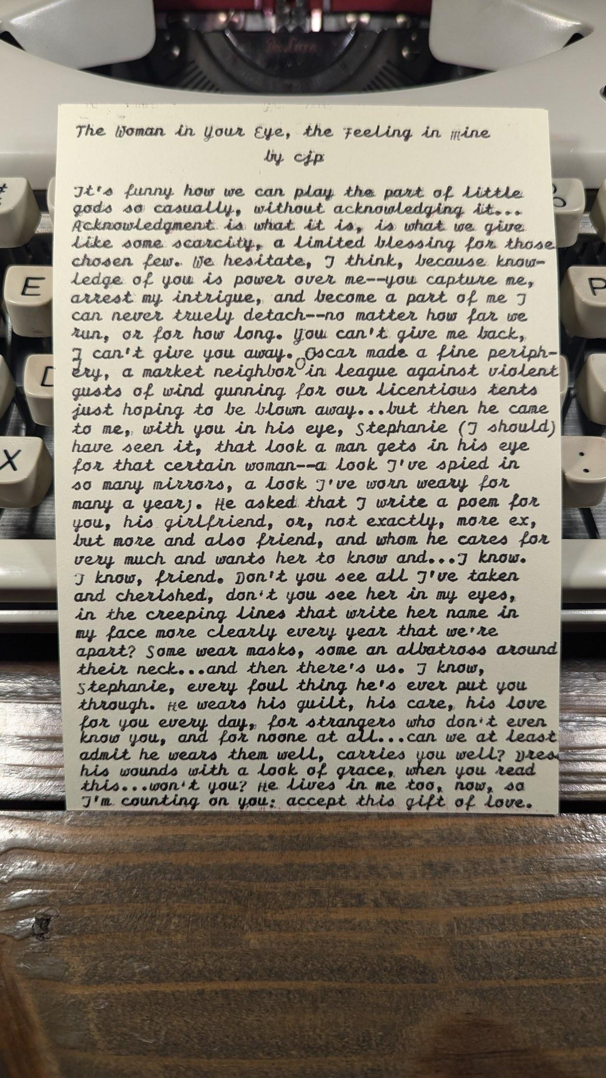 Original typewritten poem The Woman in Your Eye, the Feeling in Mine by Chris the Poet