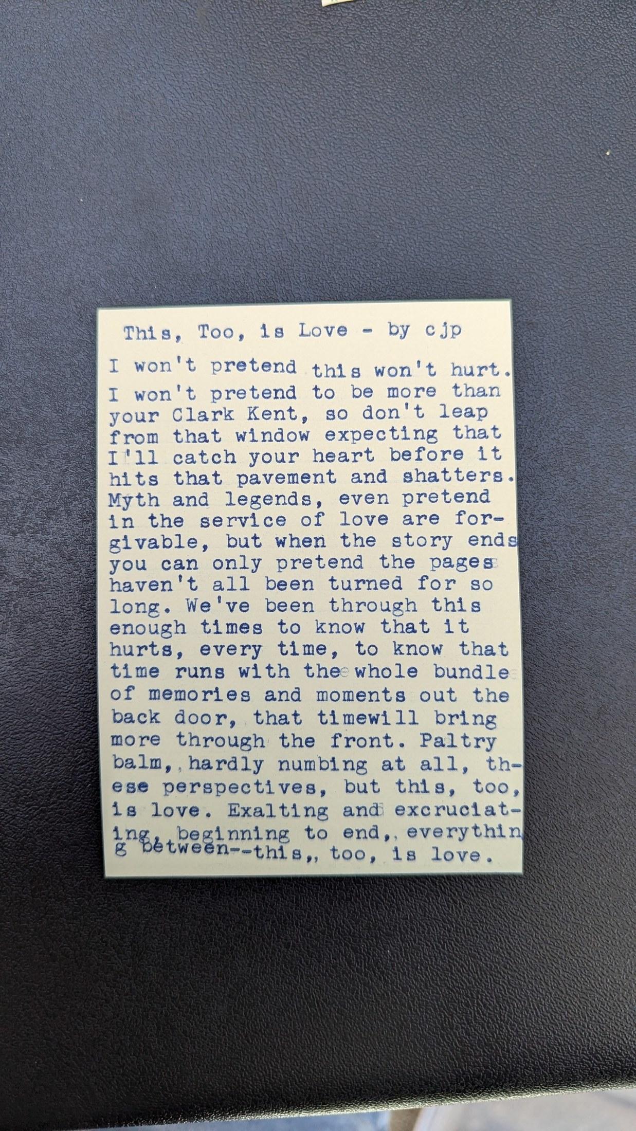 Original typewritten poem This, Too, is Love by Chris the Poet