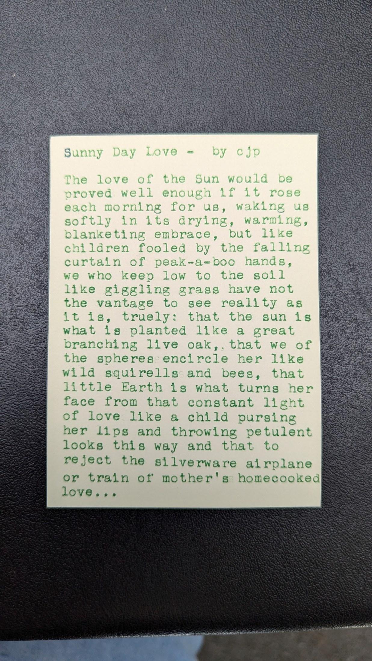 Original typewritten poem Sunny Day Love by Chris the Poet