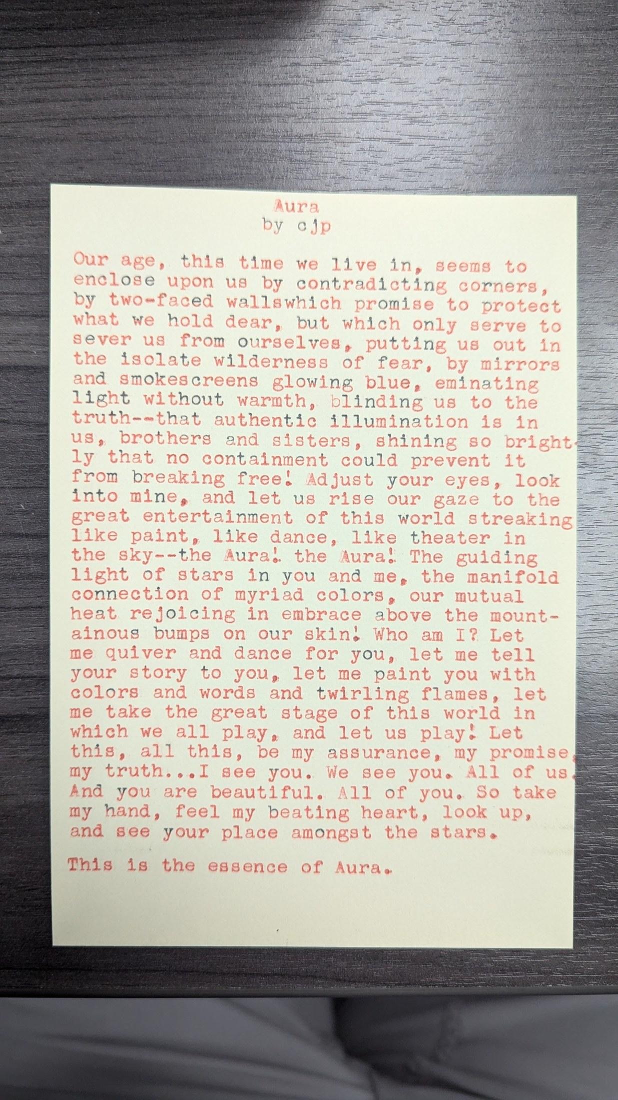 Original typewritten poem Aura by Chris the Poet