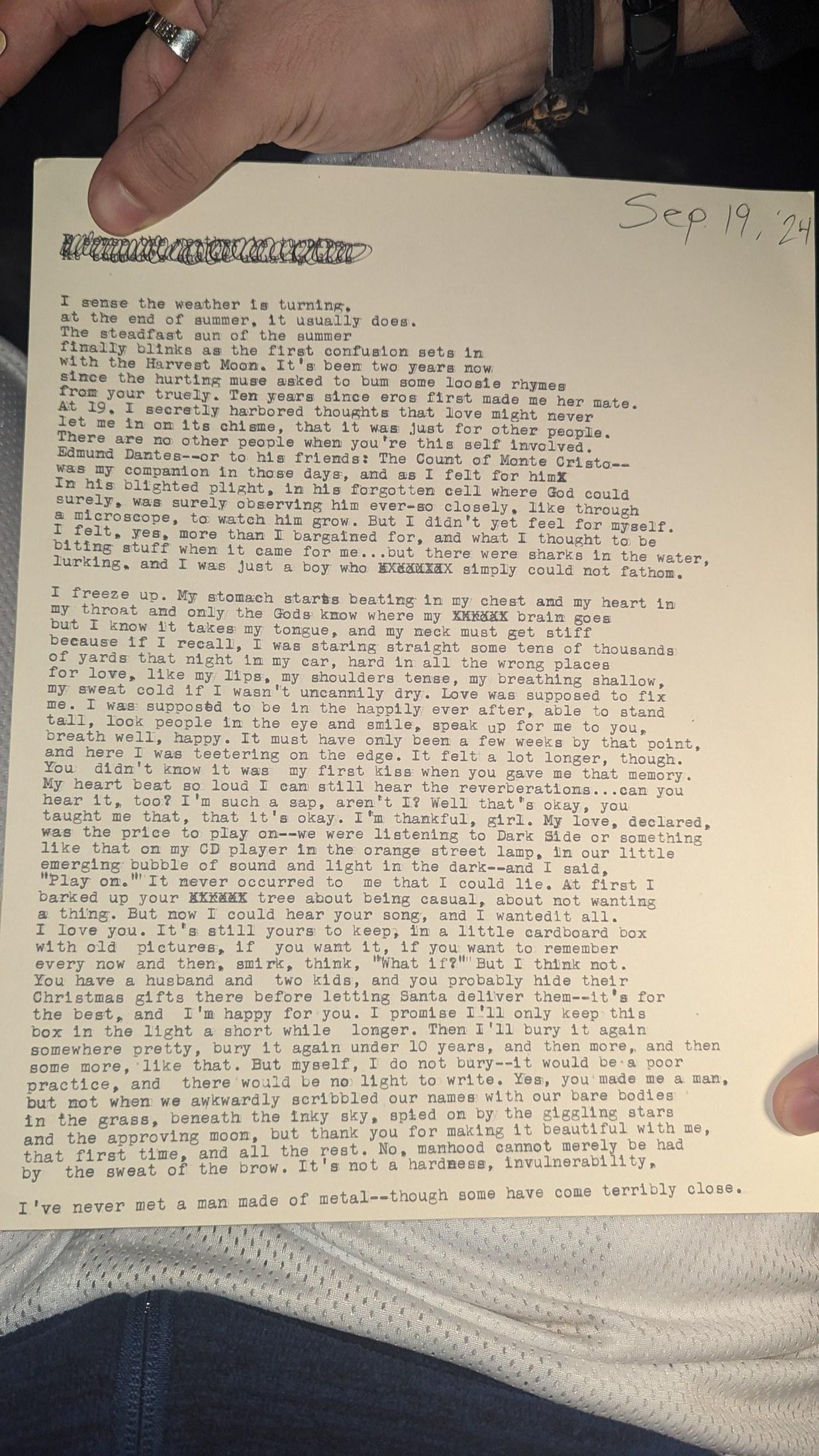 Original typewritten poem I sense the weather is turning by Chris the Poet