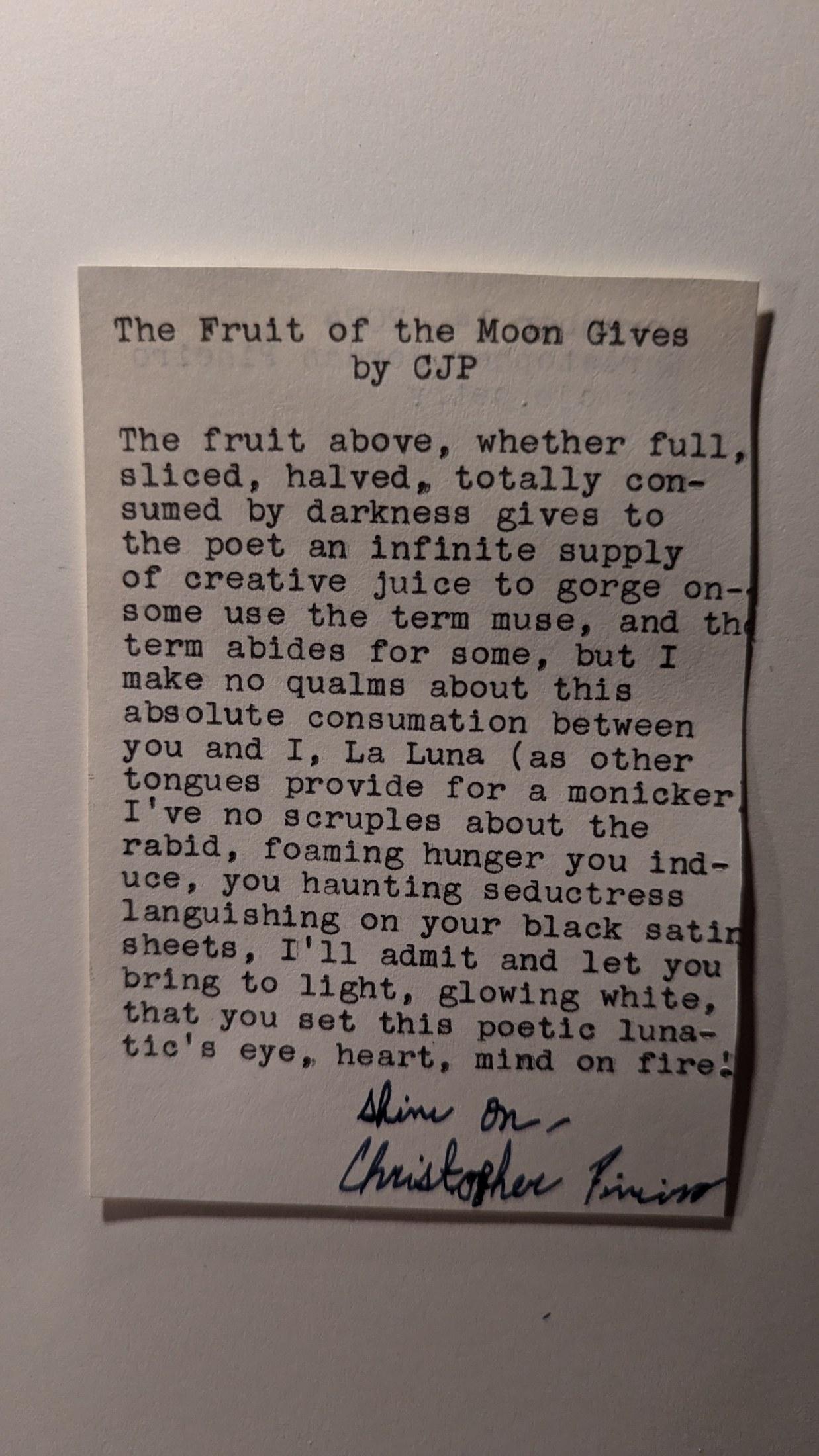 Original typewritten poem The Fruit of the Moon Gives by Chris the Poet