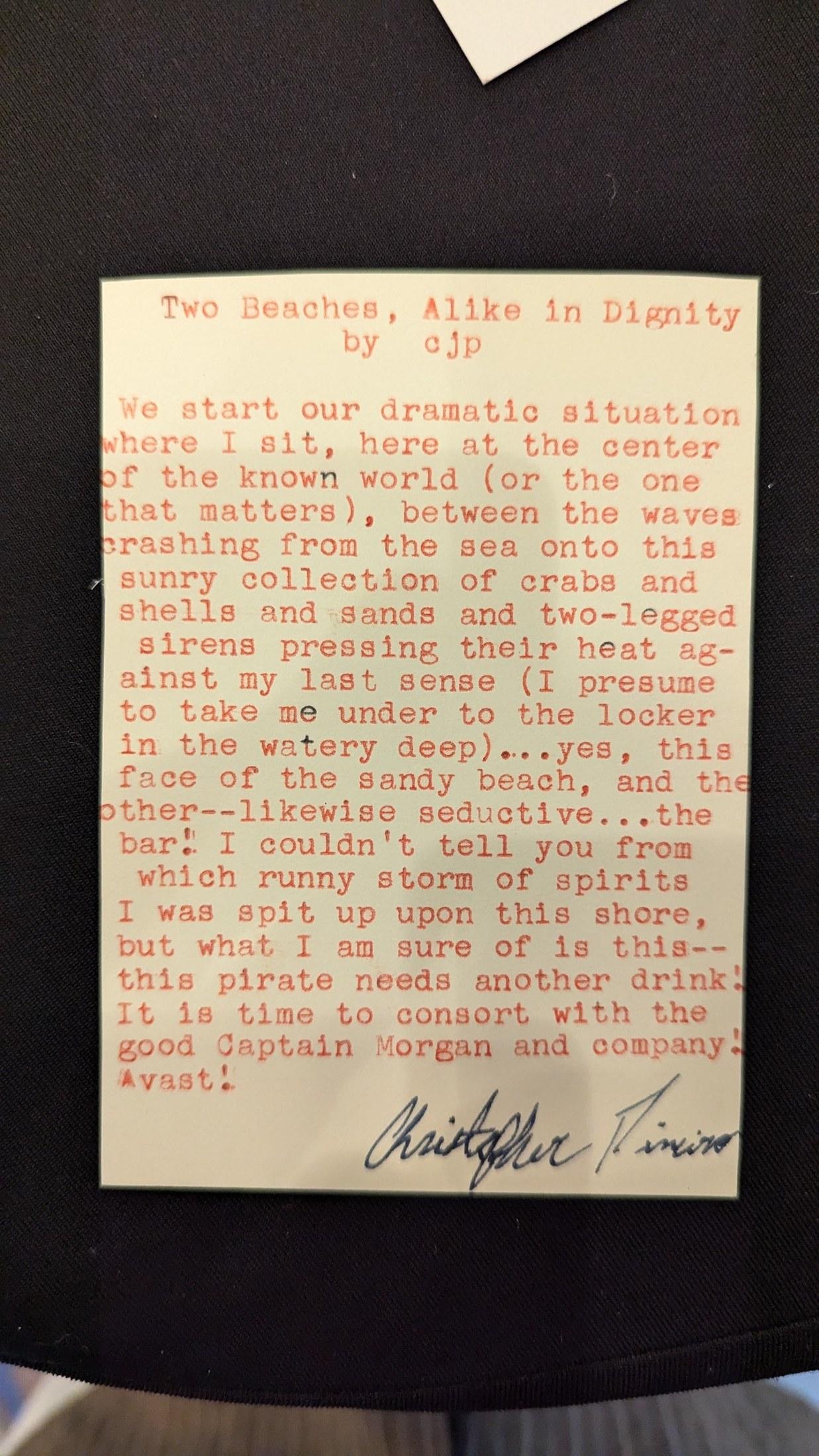 Original typewritten poem Two Beaches, Alike in Dignity by Chris the Poet