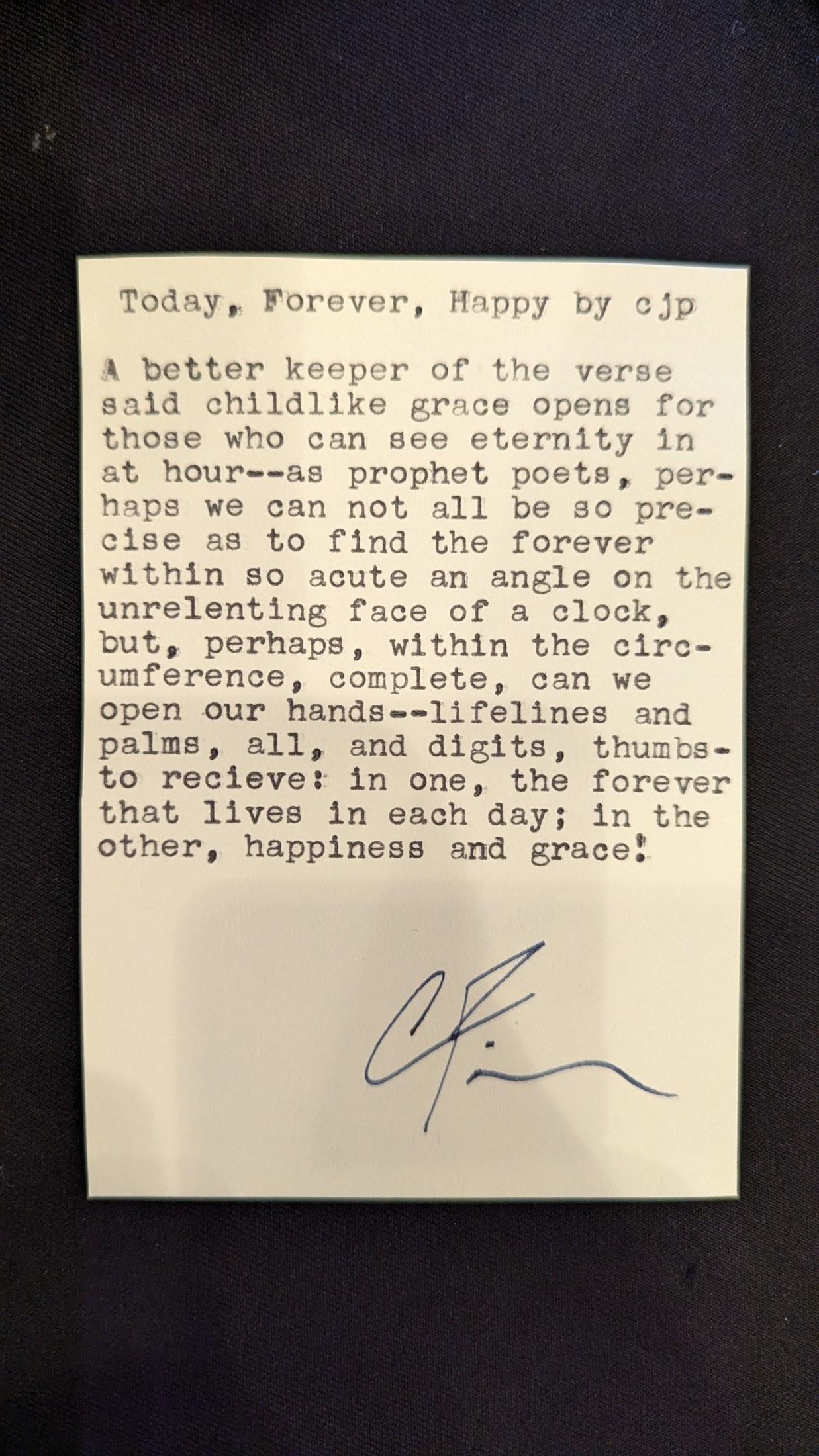 Original typewritten poem Today, Forever, Happy by Chris the Poet
