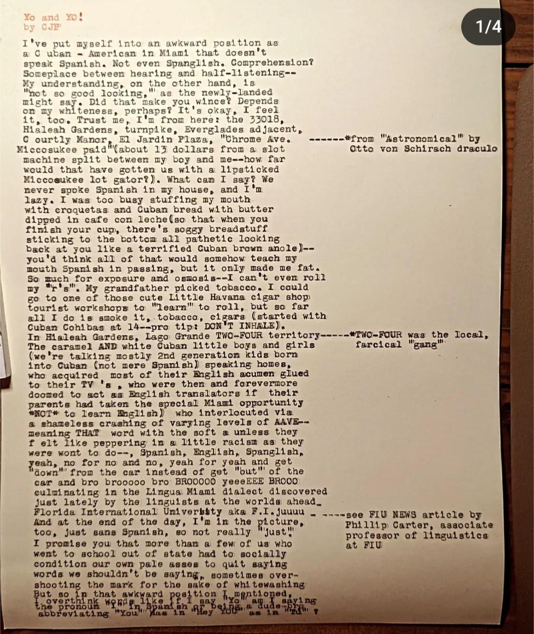 Original typewritten poem Yo and Yo! by Chris the Poet