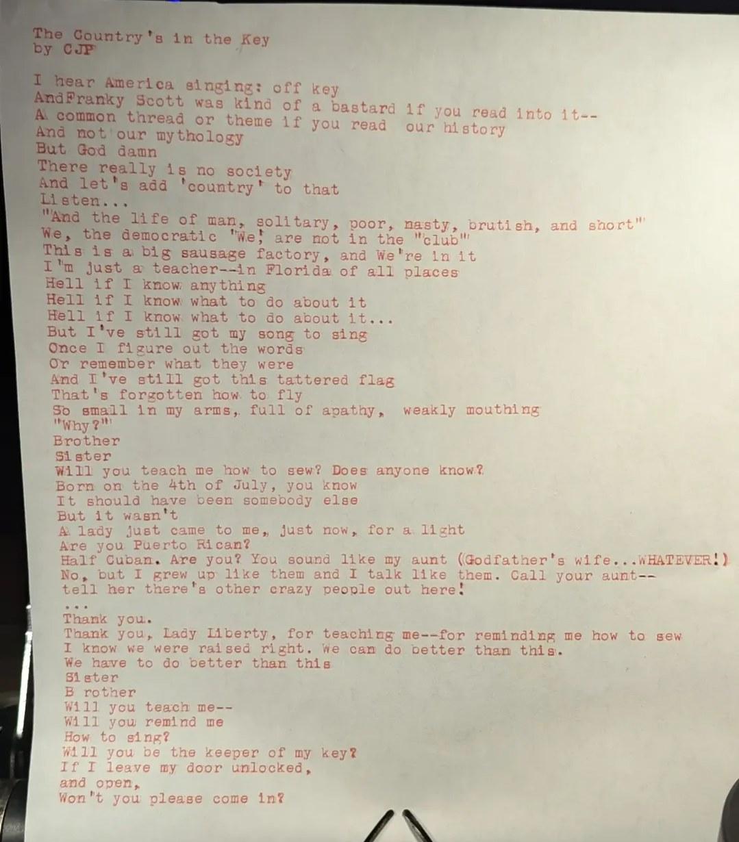Original typewritten poem The Country's in the Key by Chris the Poet