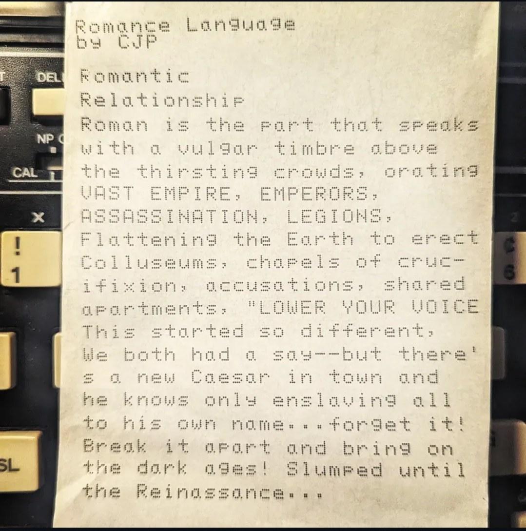 Original typewritten poem Romance Language by Chris the Poet