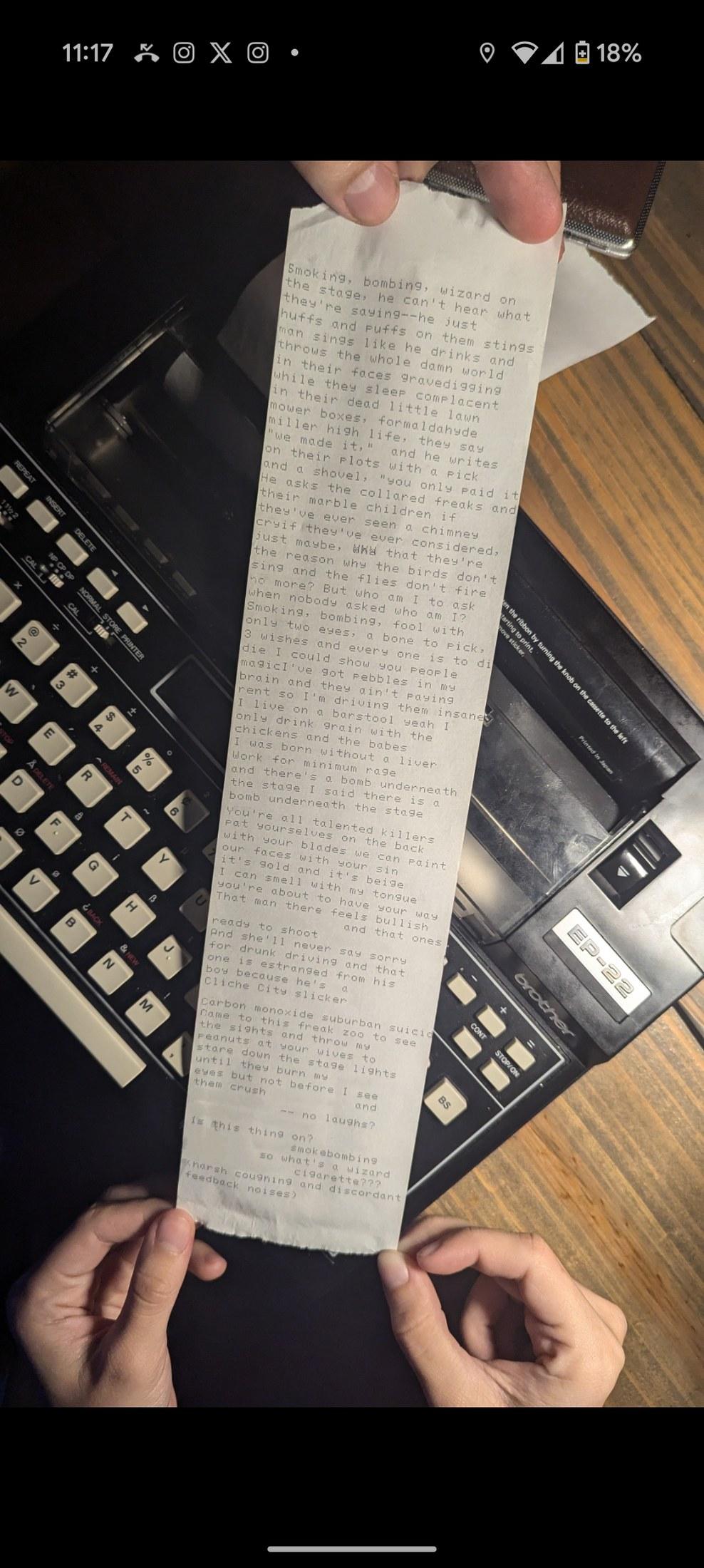Original typewritten poem Untitled — Smoking, bombing, wizard on the stage by Chris the Poet