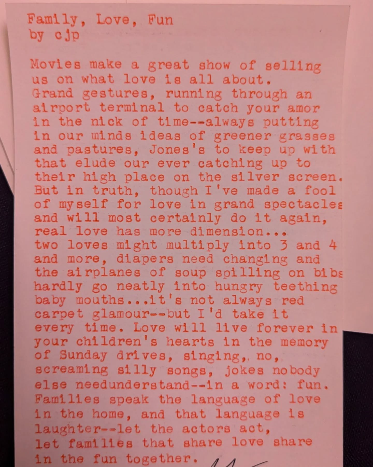 Original typewritten poem Family, Love, Fun by Chris the Poet