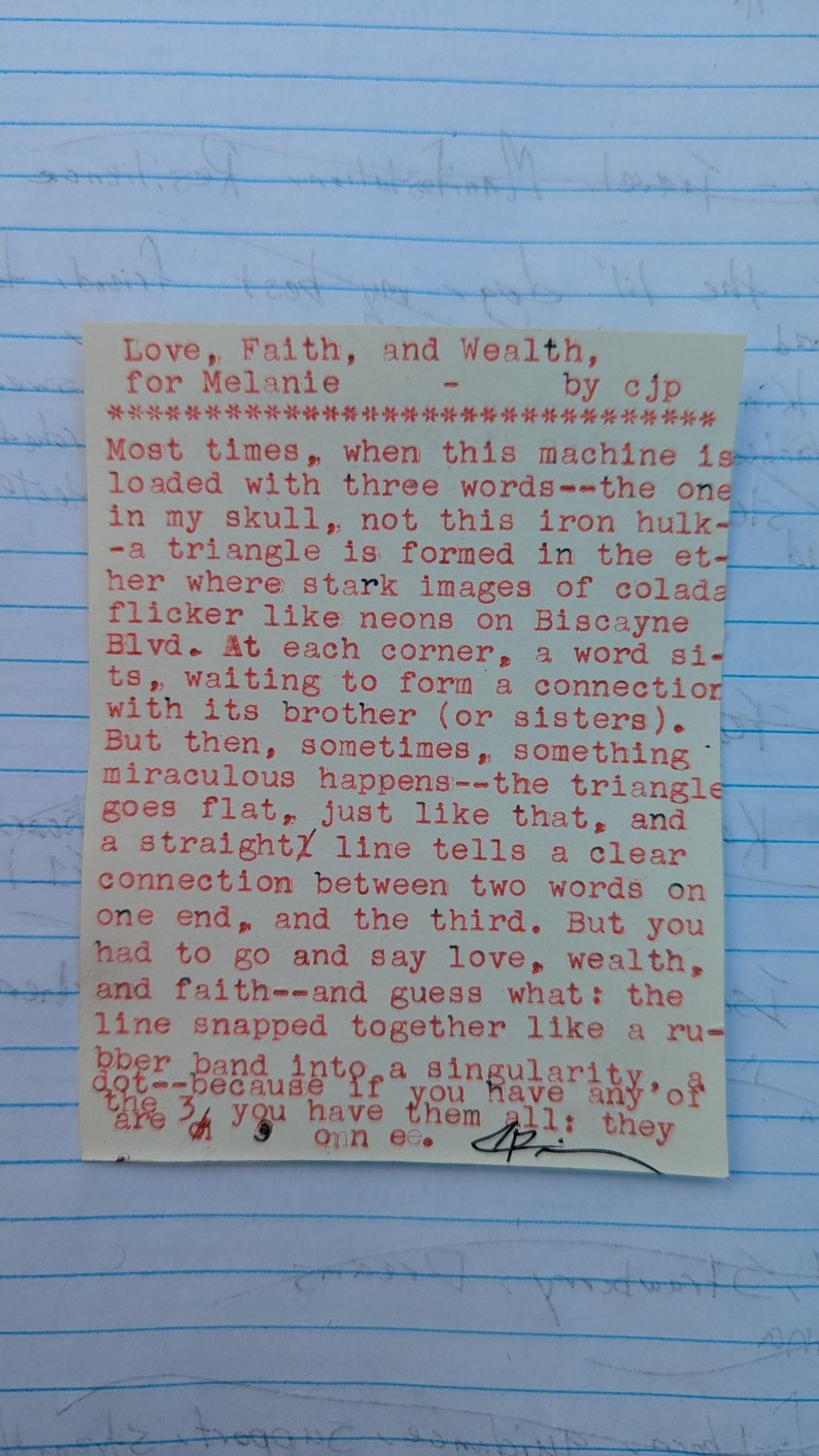 Additional archive image for Love, Faith, and Wealth, For Melanie by Chris the Poet