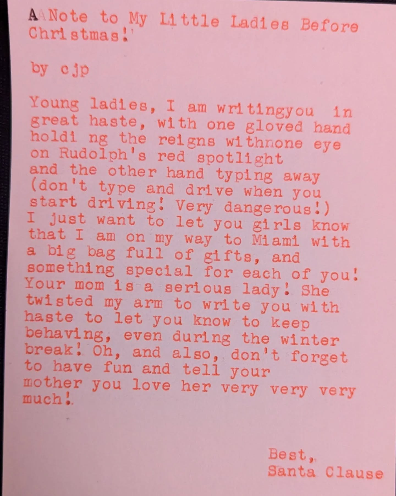 Additional archive image for A Note to My Little Ladies Before Christmas: by Chris the Poet