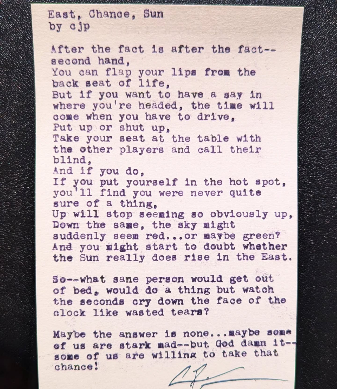 Additional archive image for East, Chance, Sun by Chris the Poet