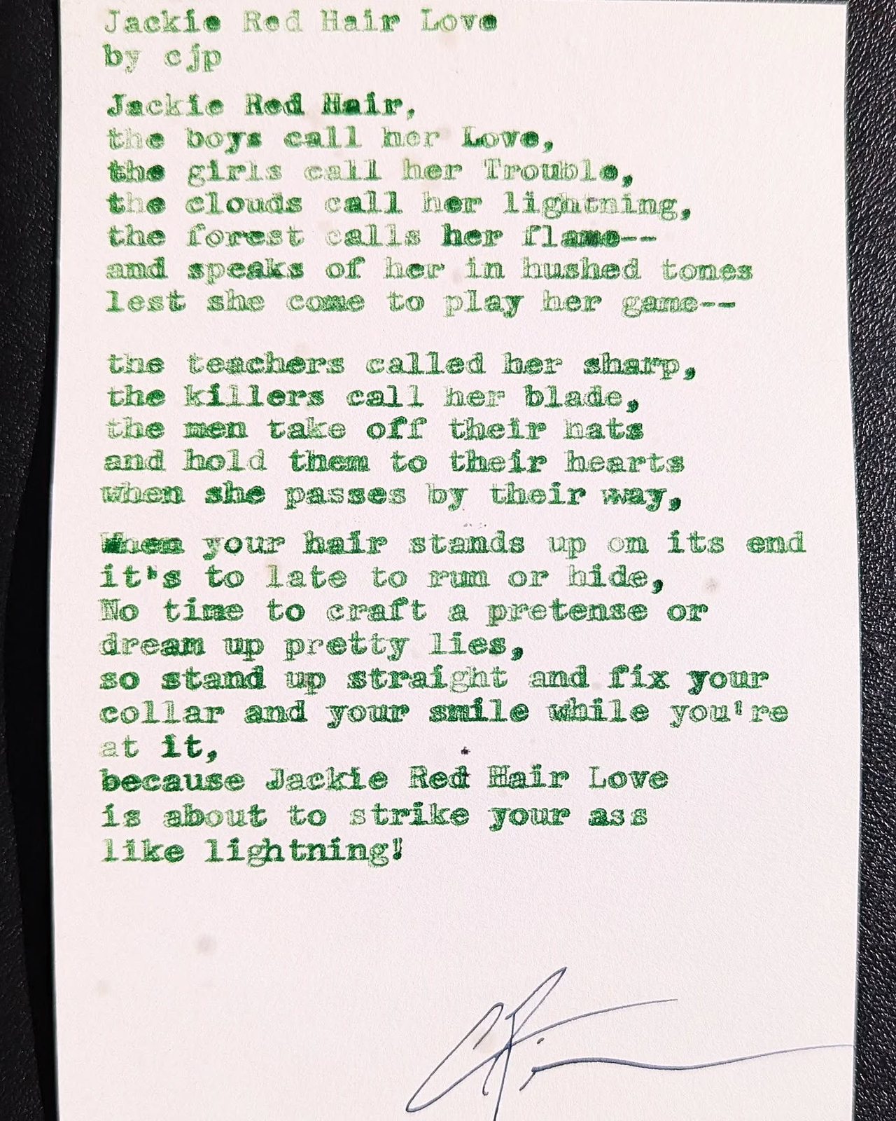 Additional archive image for Jackie Red Hair Love by Chris the Poet