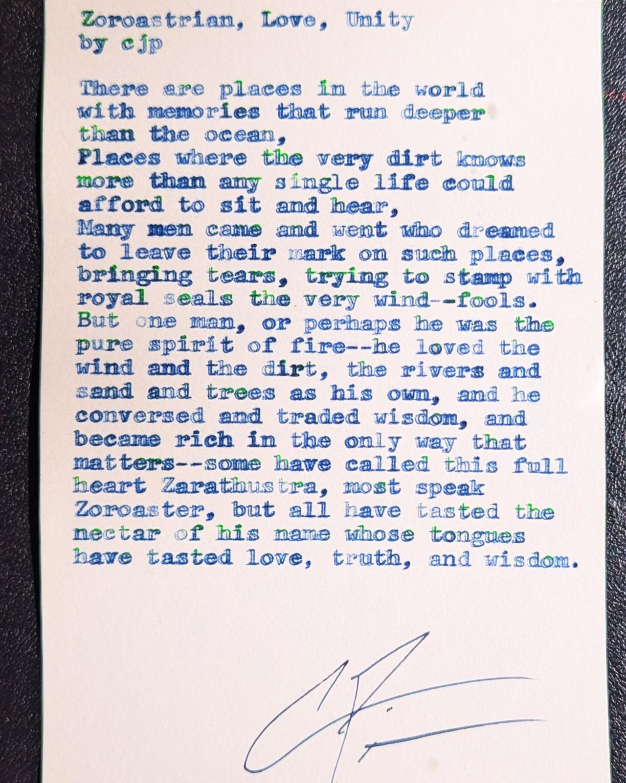 Additional archive image for Zoroastrian, Love, Unity by Chris the Poet