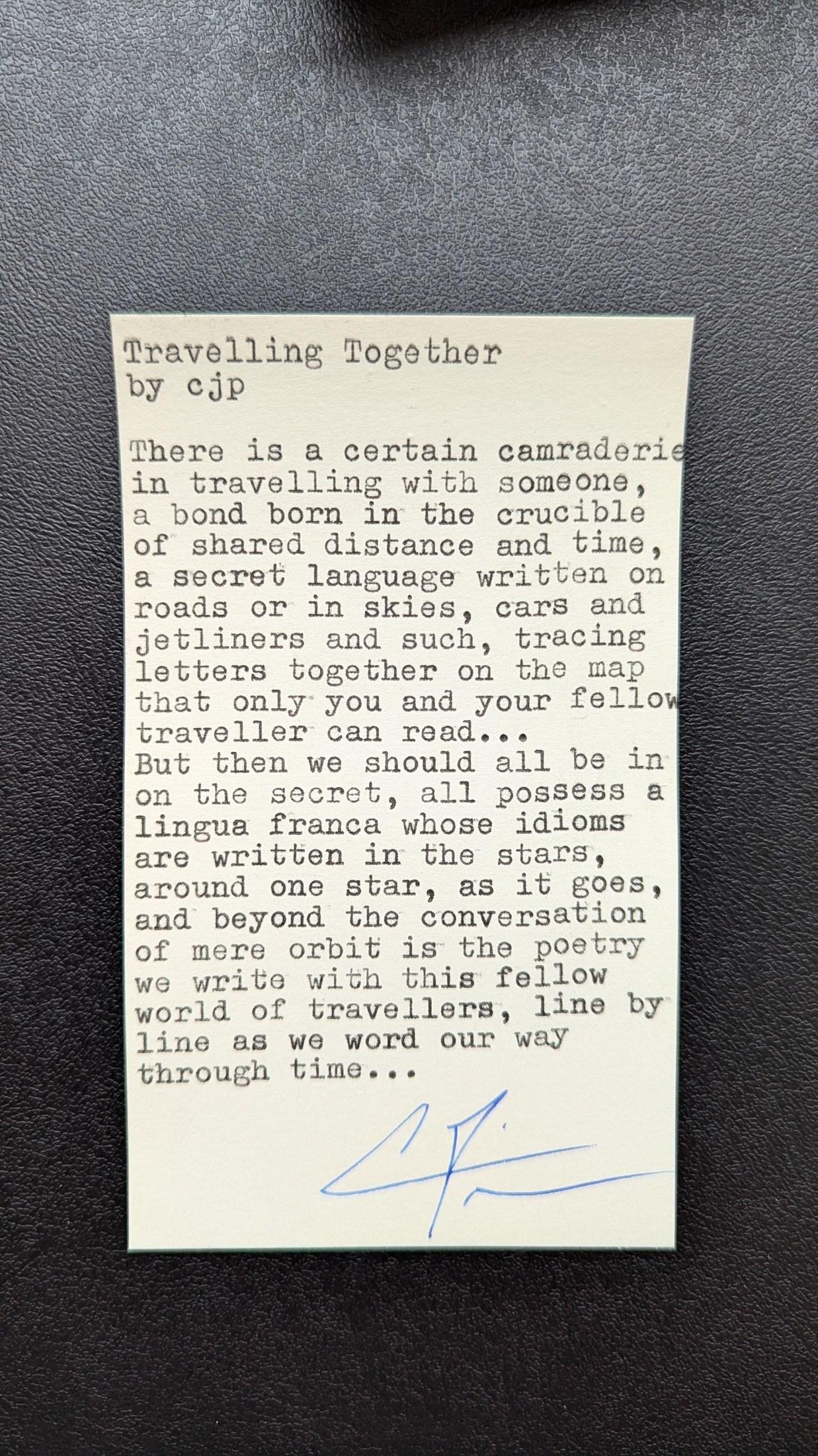 Original typewritten poem Travelling Together by Chris the Poet