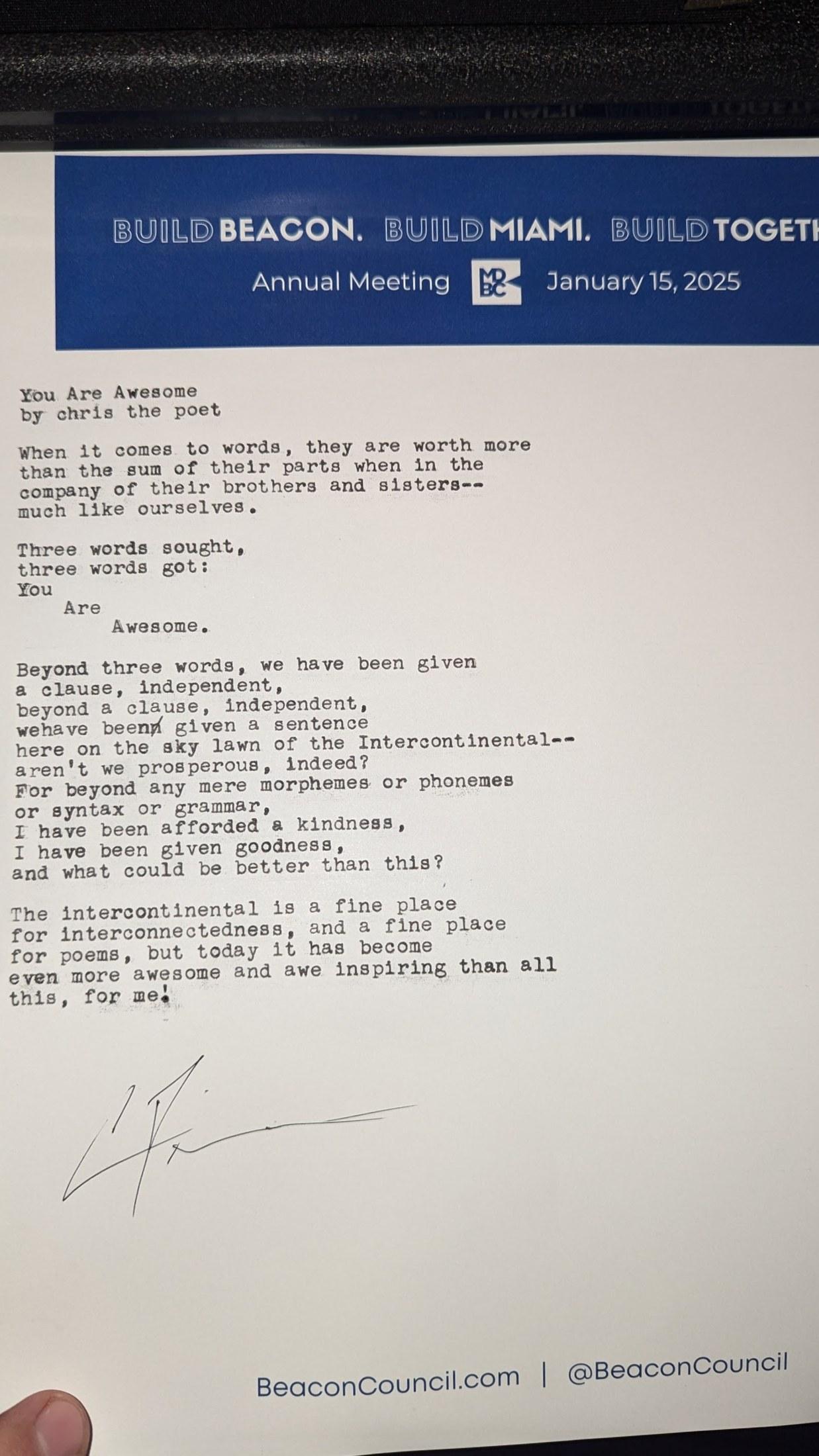 Original typewritten poem You Are Awesome by Chris the Poet