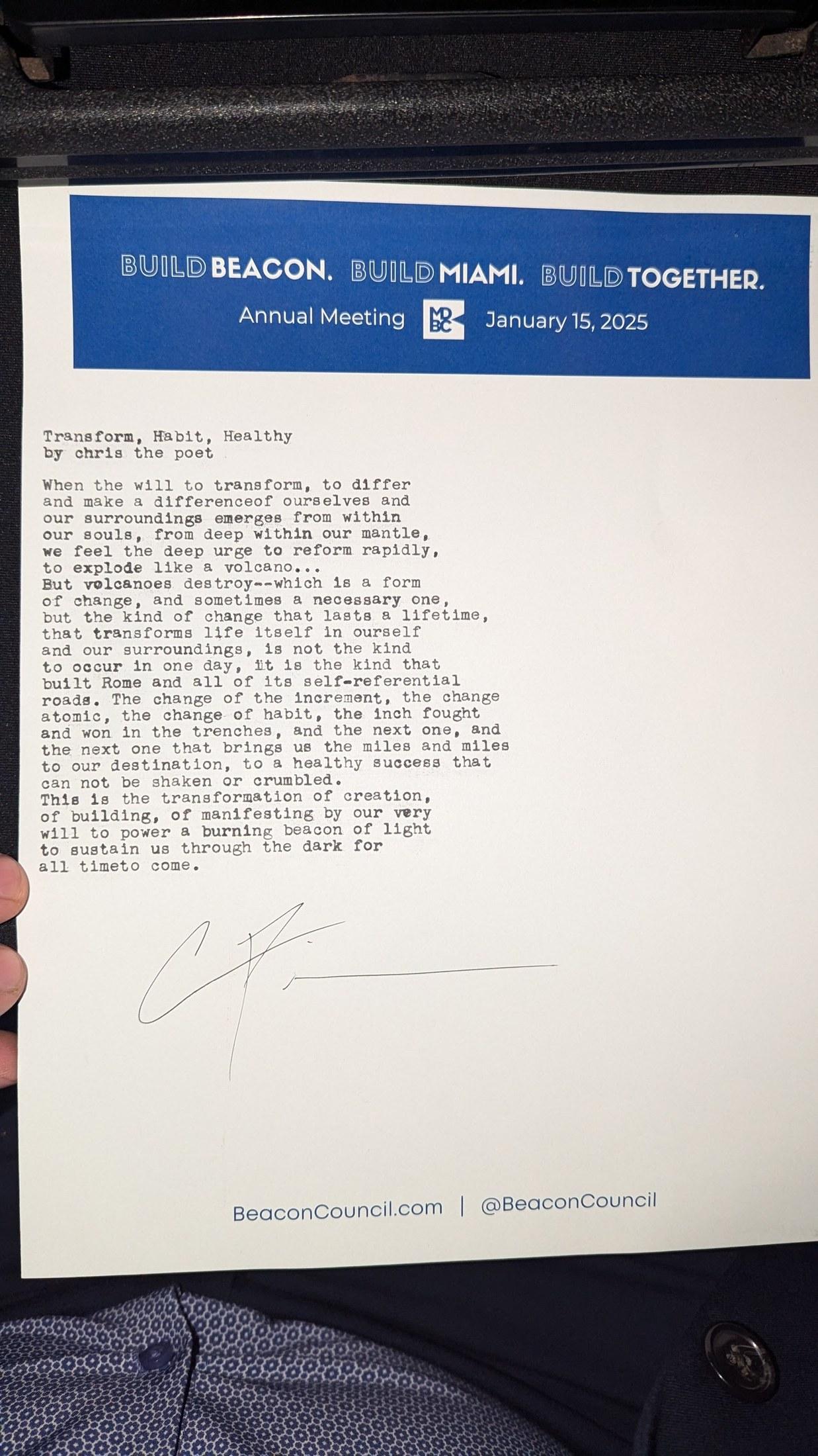 Original typewritten poem Transform, Build, Modify by Chris the Poet