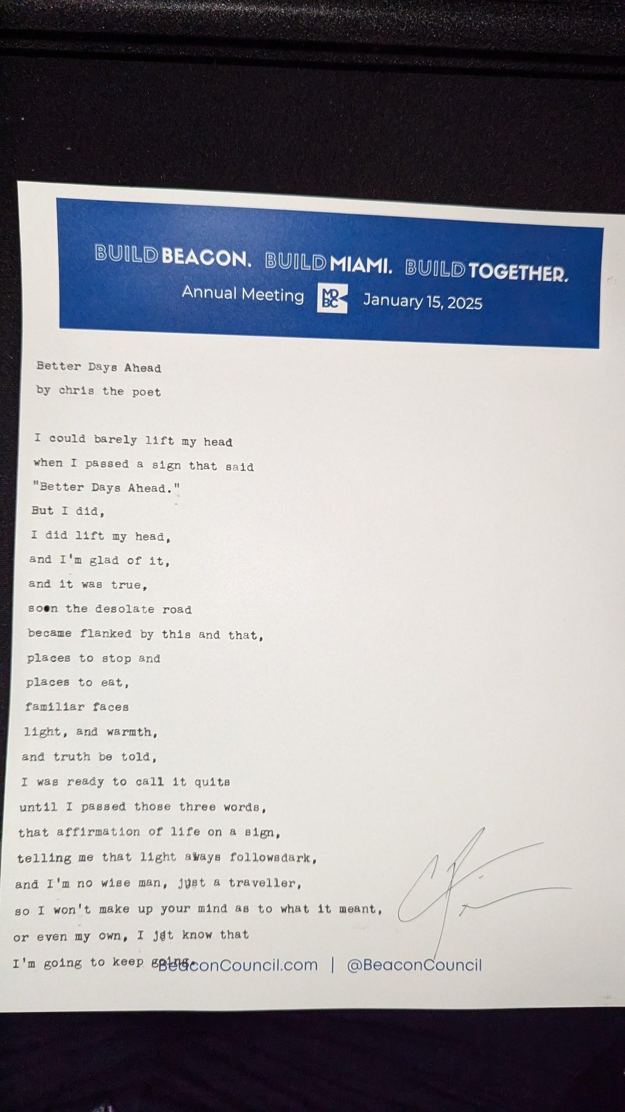 Original typewritten poem Better Days Ahead by Chris the Poet