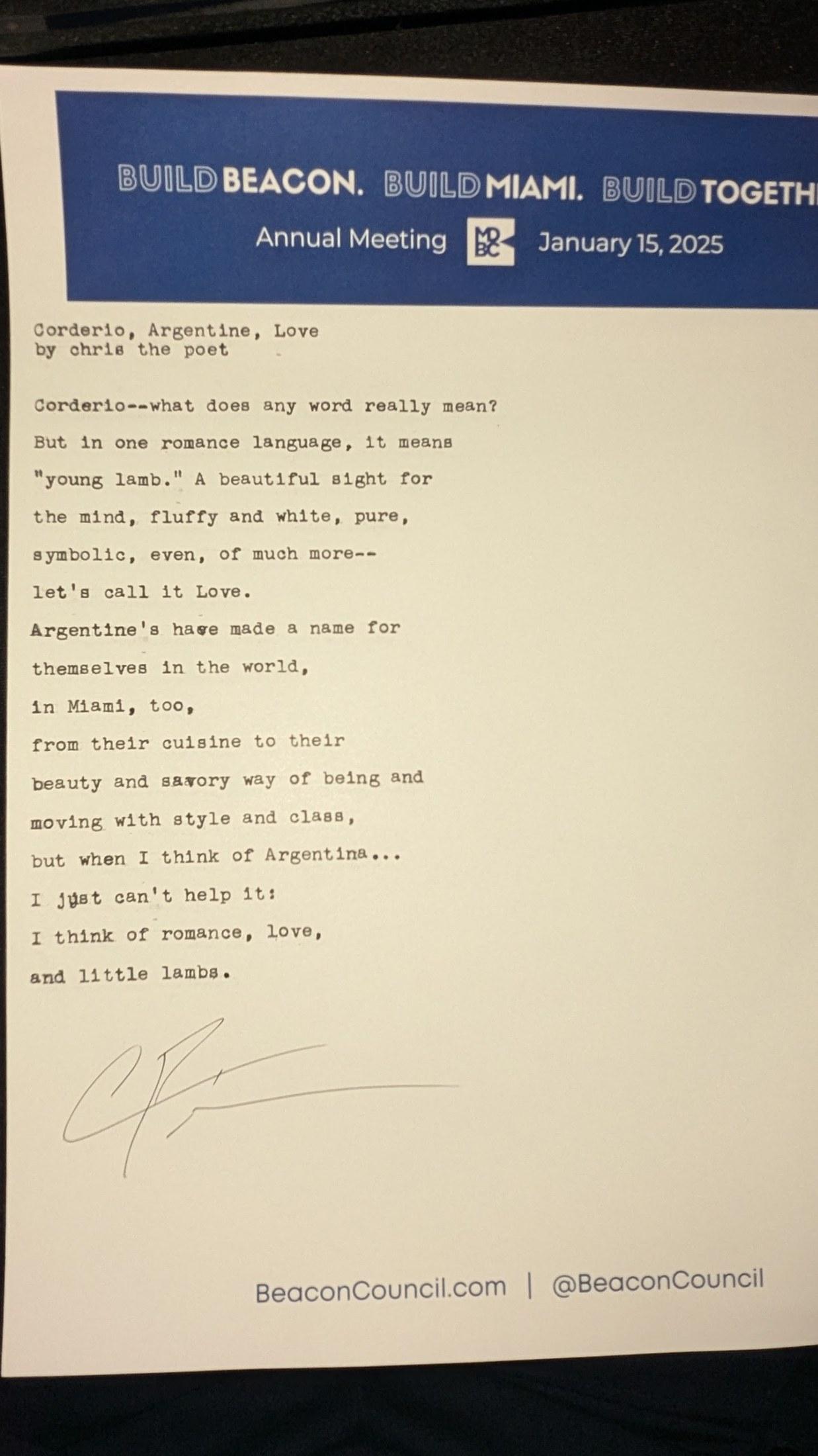 Original typewritten poem Camaraderie, Argentina, Love by Chris the Poet