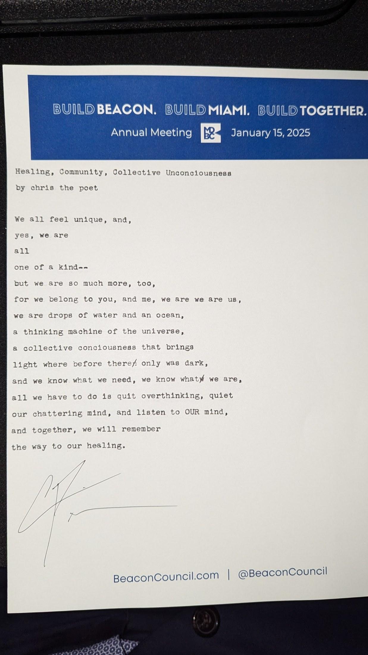 Original typewritten poem Healing, Community, Collective Unconsciousness by Chris the Poet