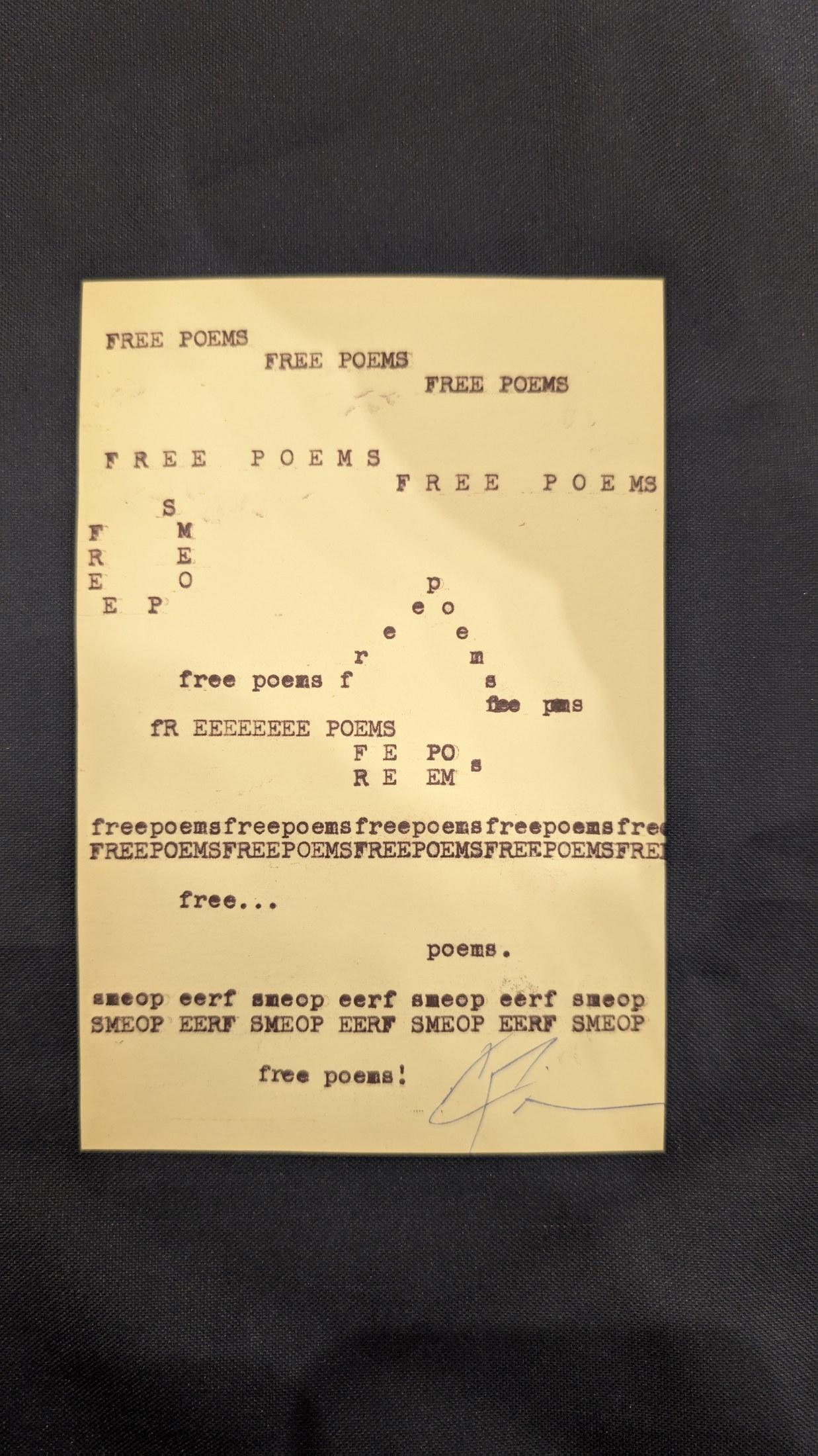 Original typewritten poem FREE POEMS by Chris the Poet