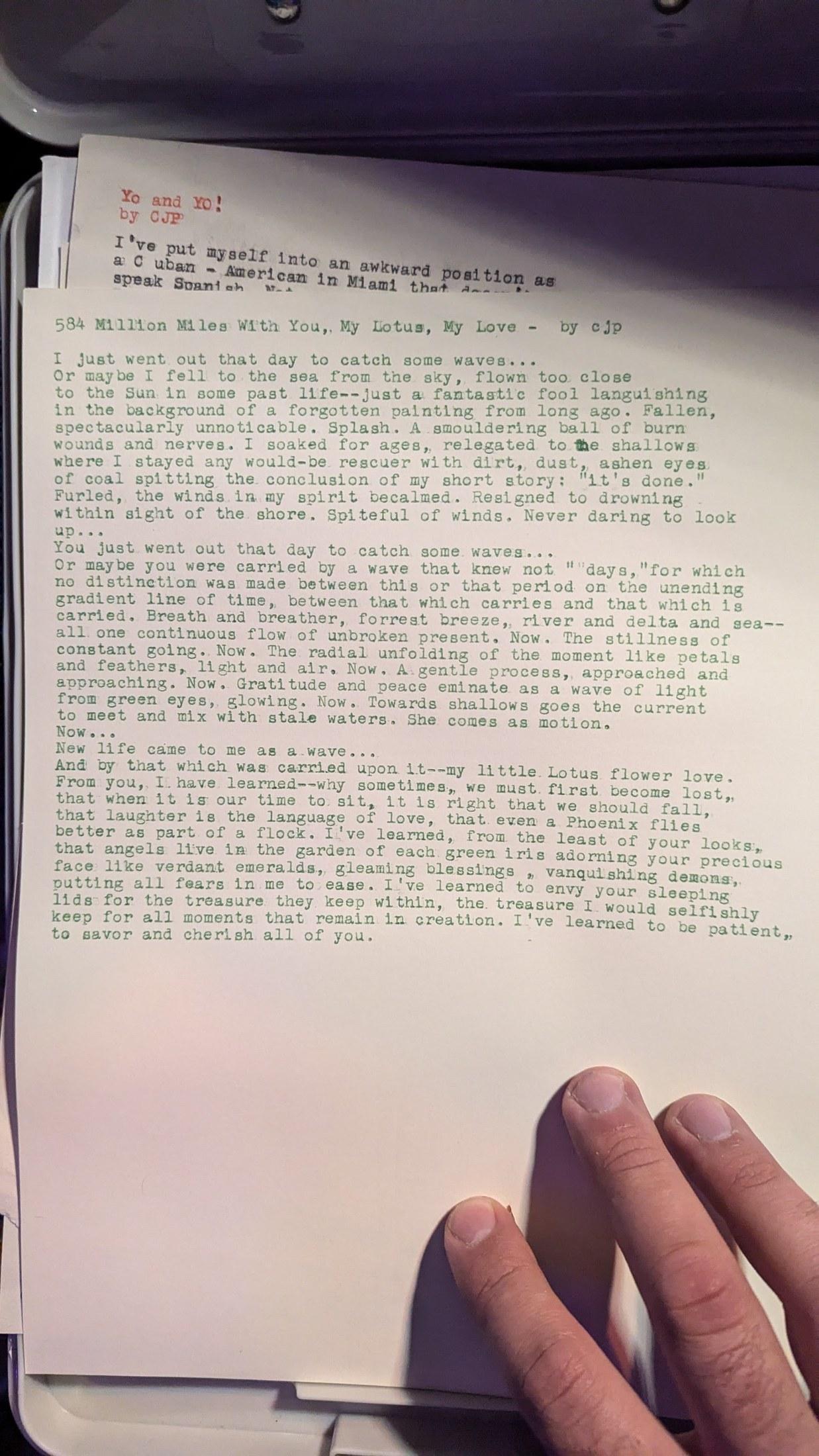 Original typewritten poem Life Within Blue Skies Now, My Friday, My Love by Chris the Poet