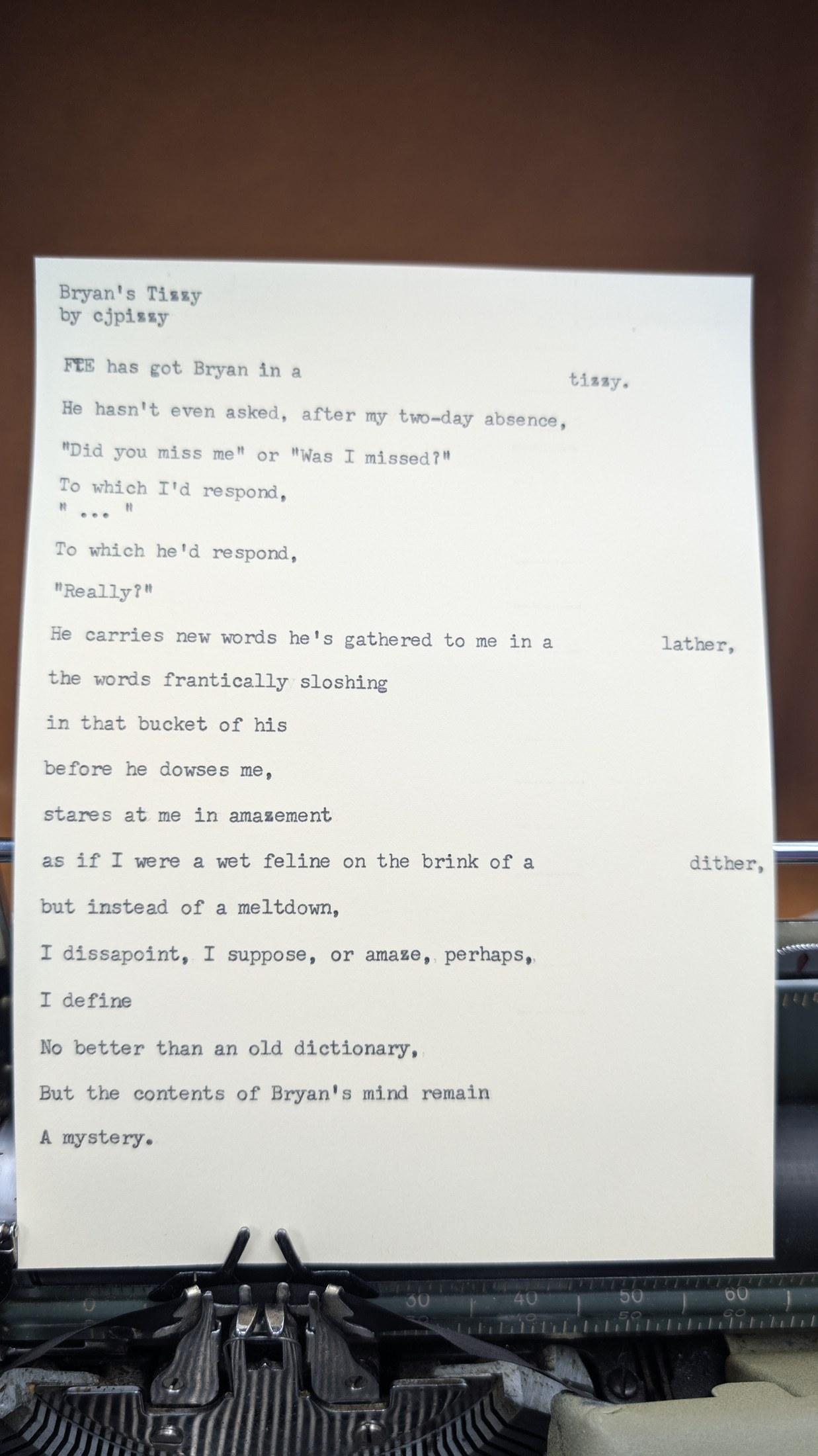 Original typewritten poem Bryan's Time by Chris the Poet