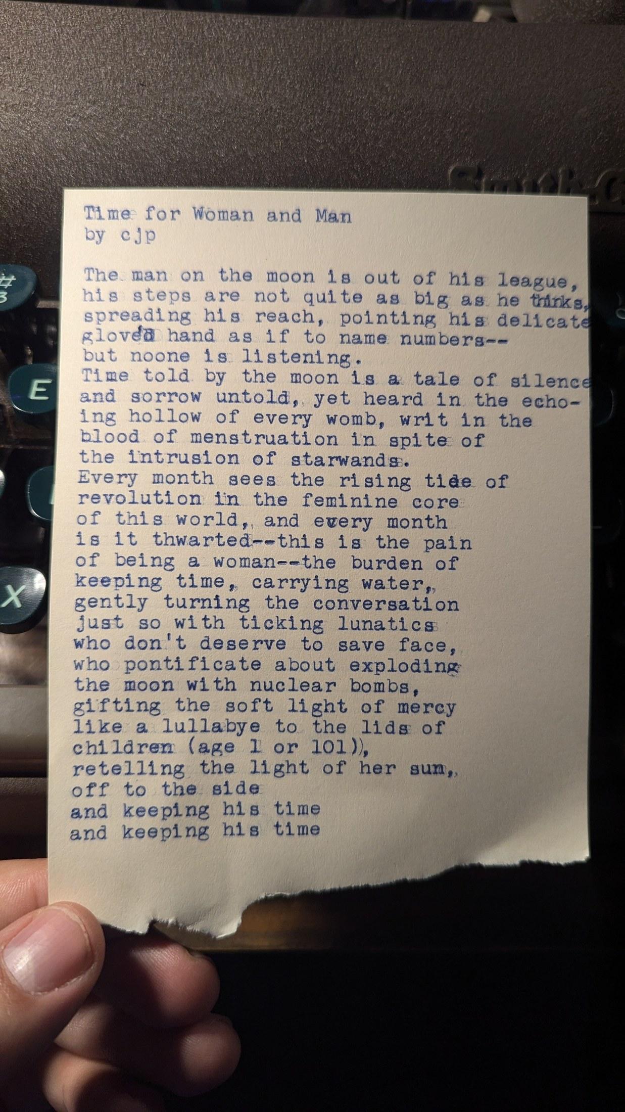Original typewritten poem Time for Woman and Man by Chris the Poet