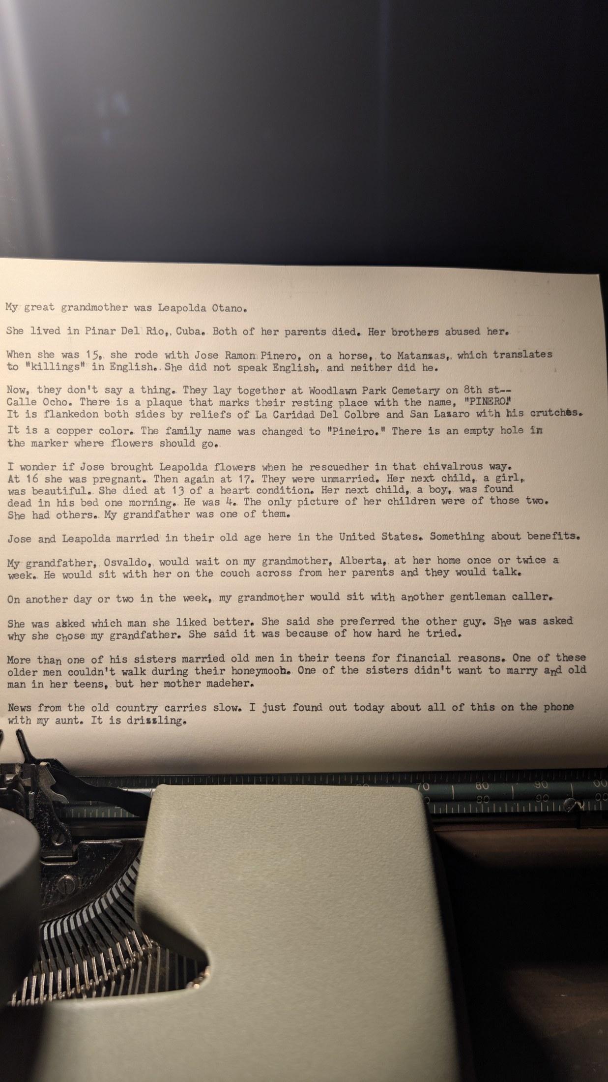 Original typewritten poem My great grandmother was Leopolda Antigua by Chris the Poet