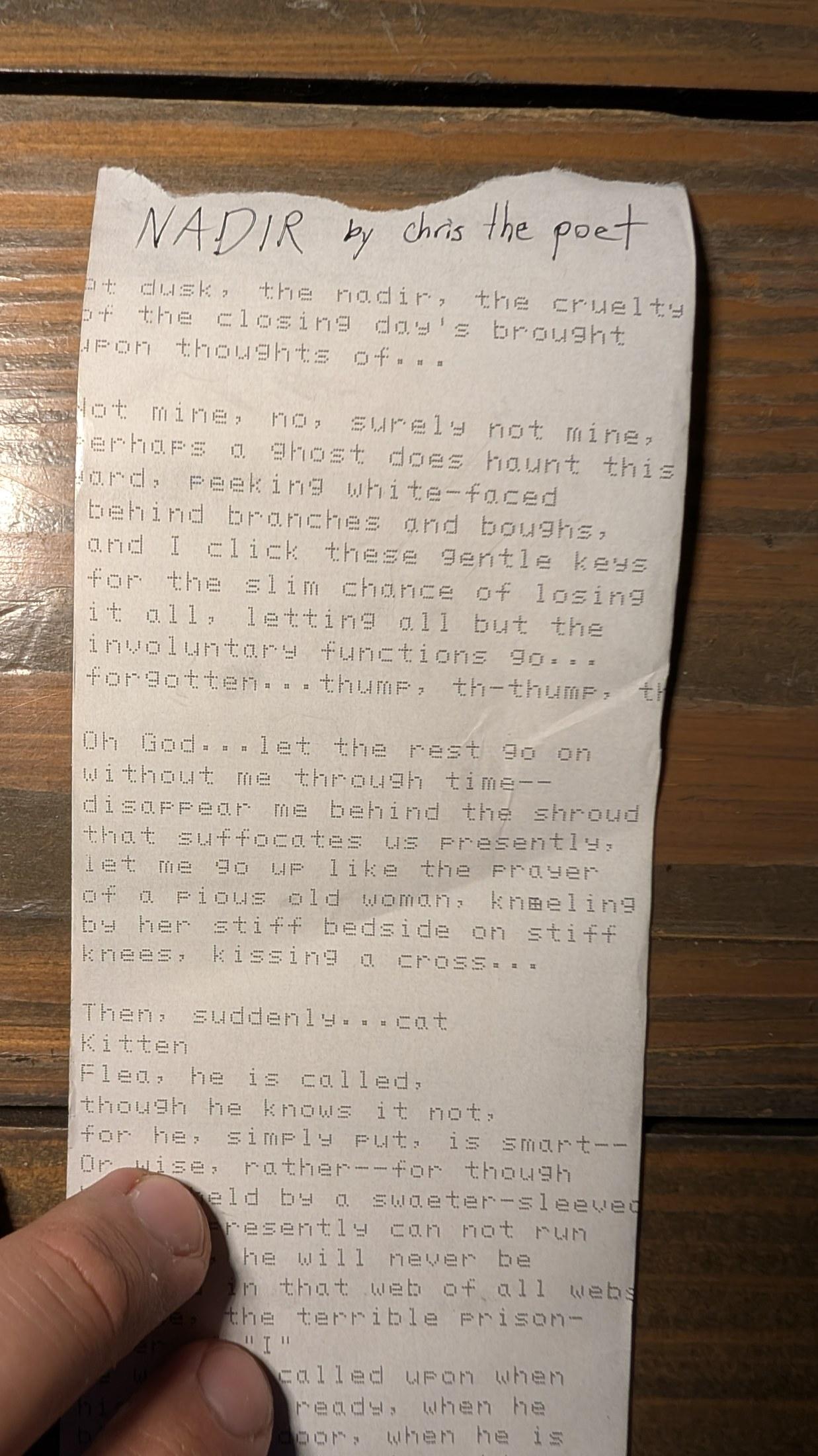 Original typewritten poem NADIR by Chris the Poet