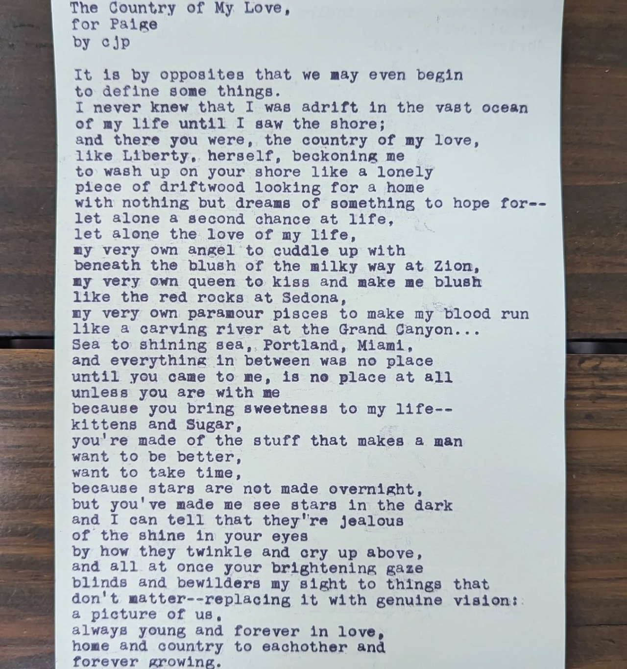Original typewritten poem The Country of My Love, for Paige by Chris the Poet