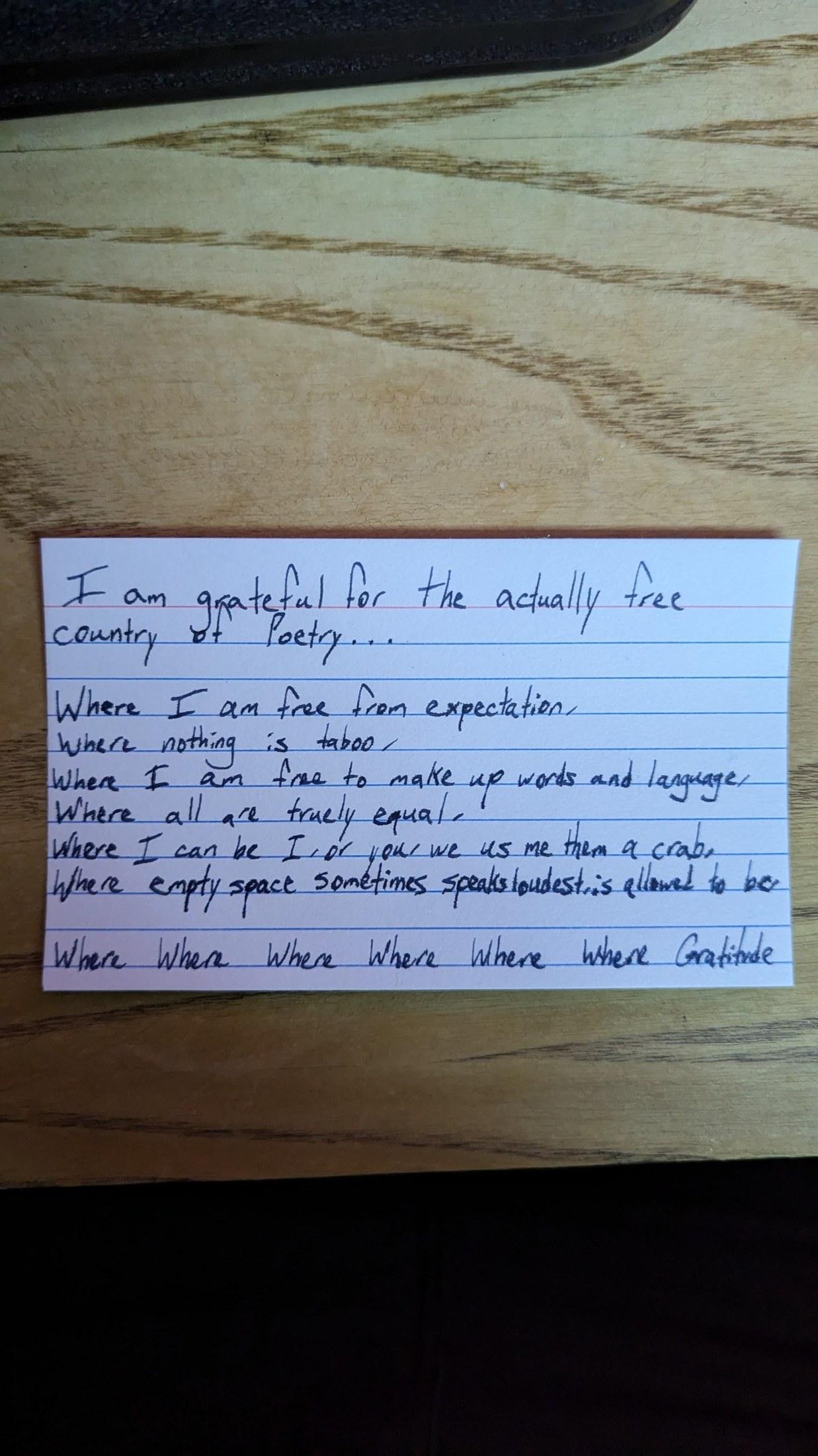 Original typewritten poem I am grateful for the actually free country of Poetry... by Chris the Poet