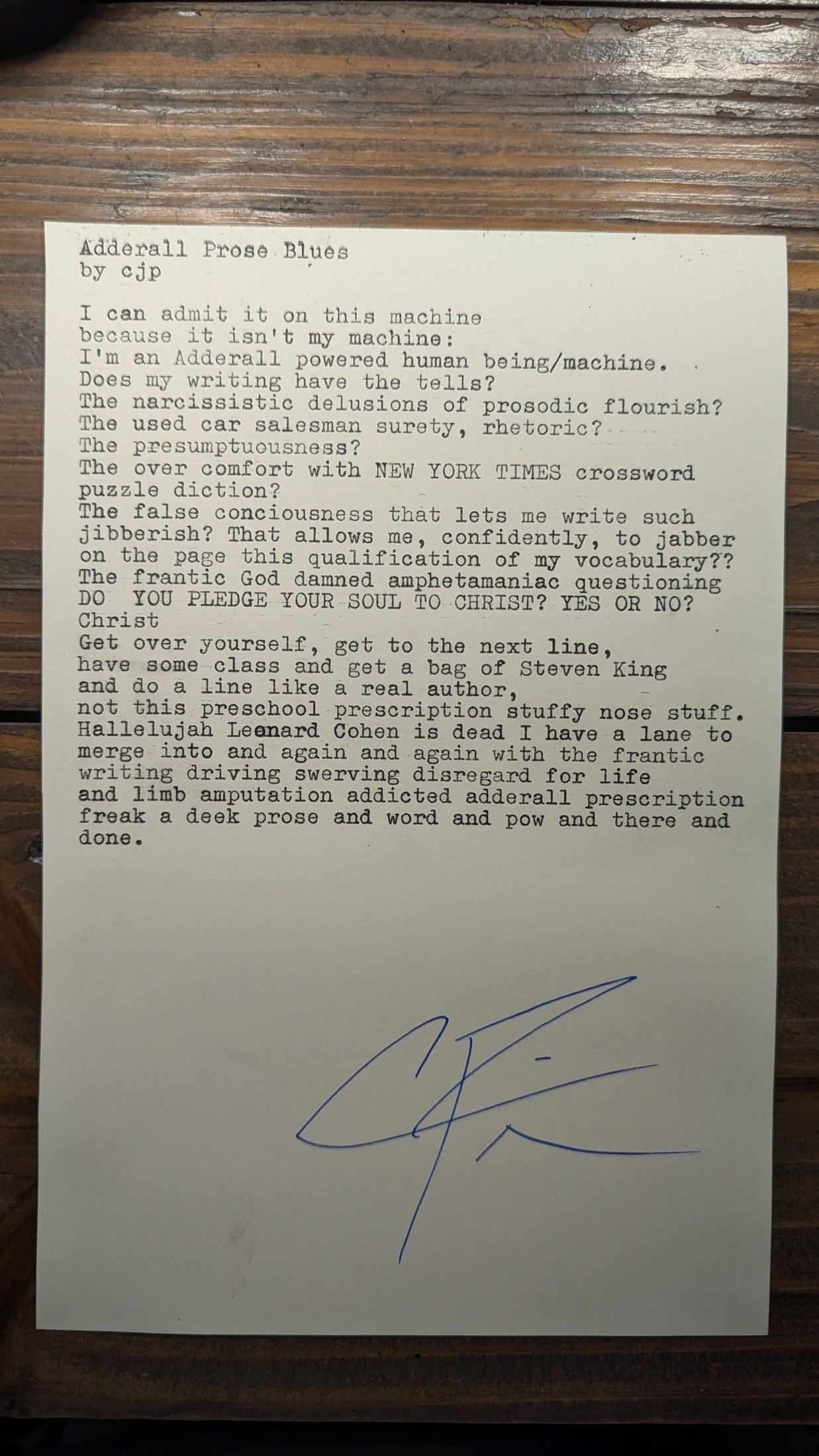 Additional archive image for Adderall Prose Blues by Chris the Poet