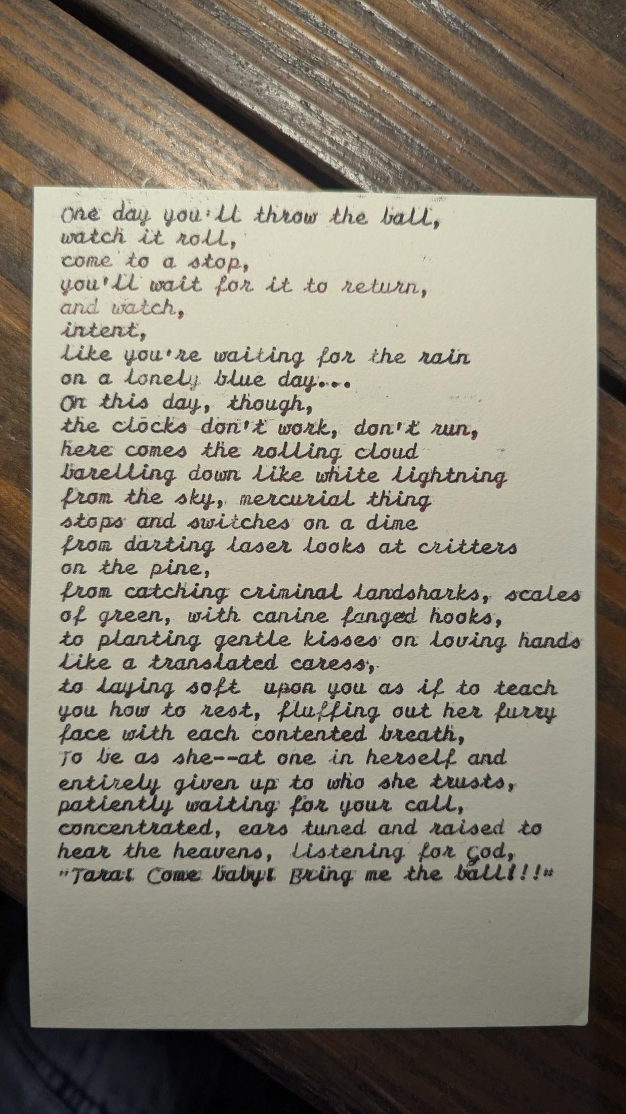 Original typewritten poem One day you'll throw the ball by Chris the Poet