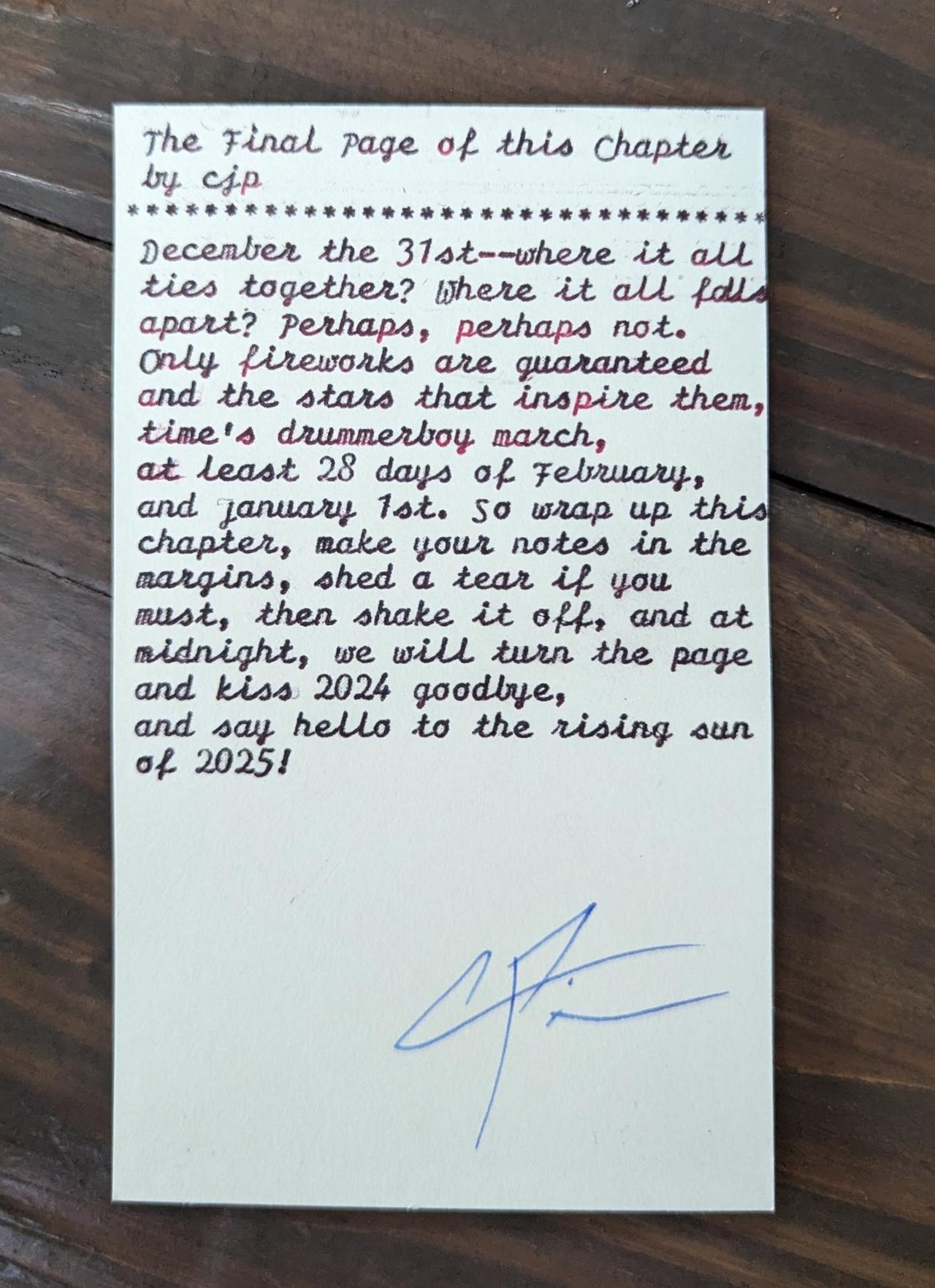 Original typewritten poem The Final Page of this Chapter by Chris the Poet