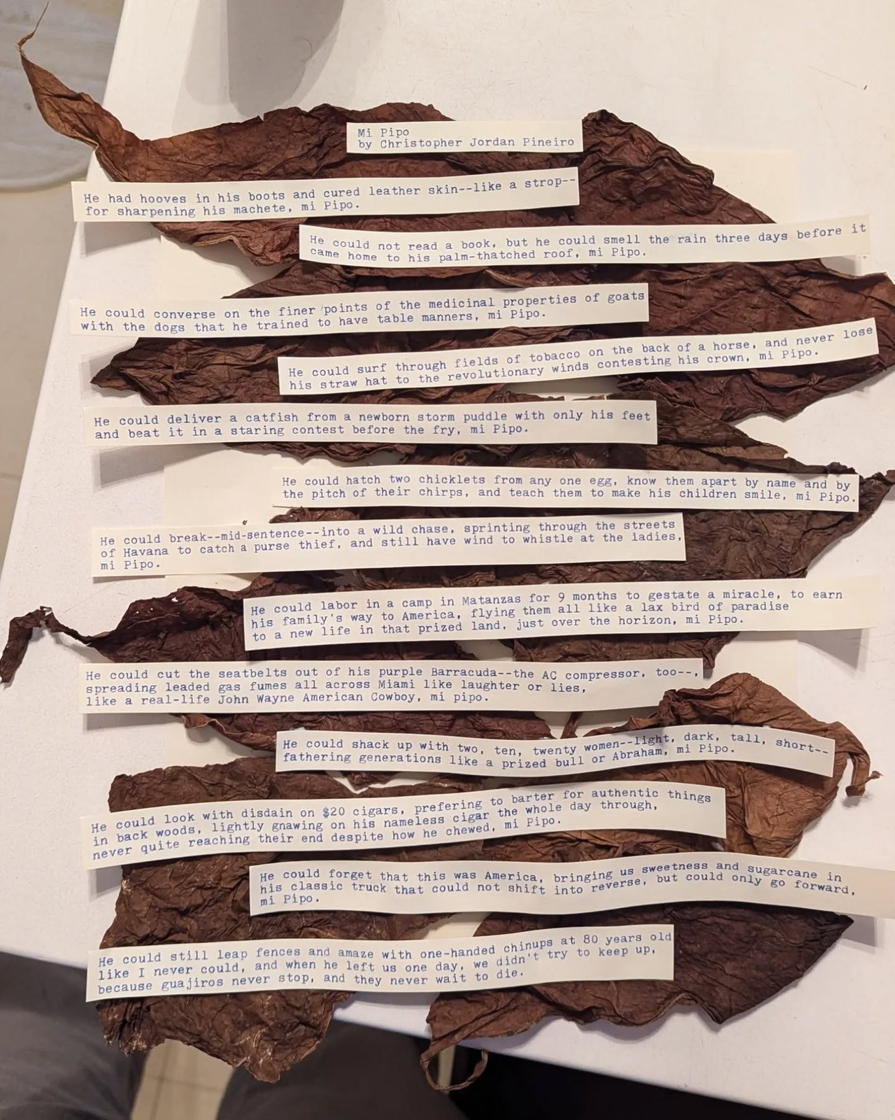 Original typewritten poem Mi Pipo by Chris the Poet