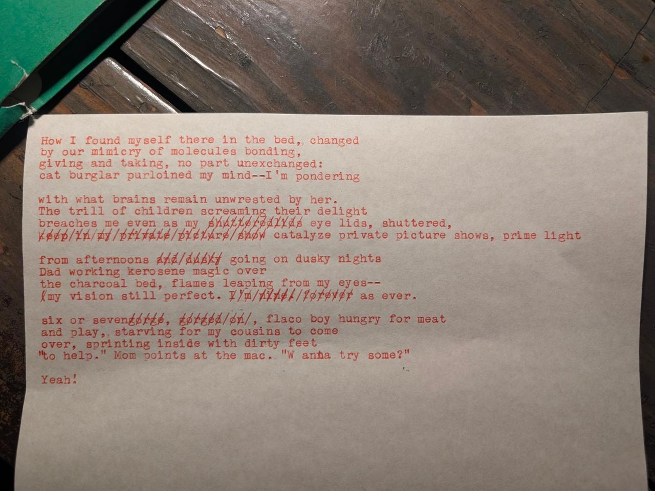 Original typewritten poem Untitled — How I found myself there in the bed, changed by Chris the Poet