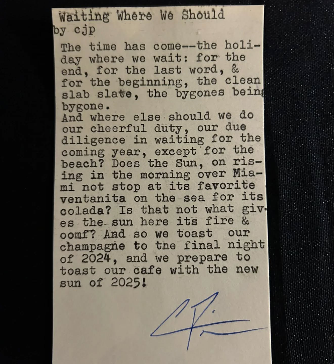 Original typewritten poem Waiting Where We Should by Chris the Poet