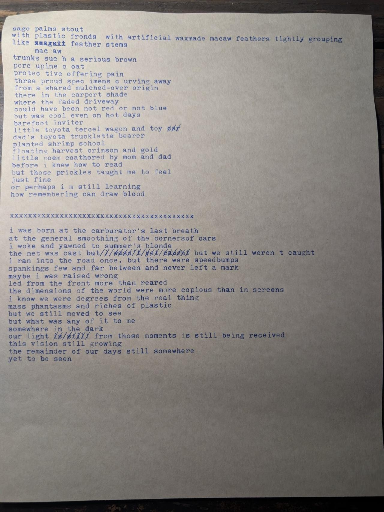 Original typewritten poem Untitled — dead palm start by Chris the Poet