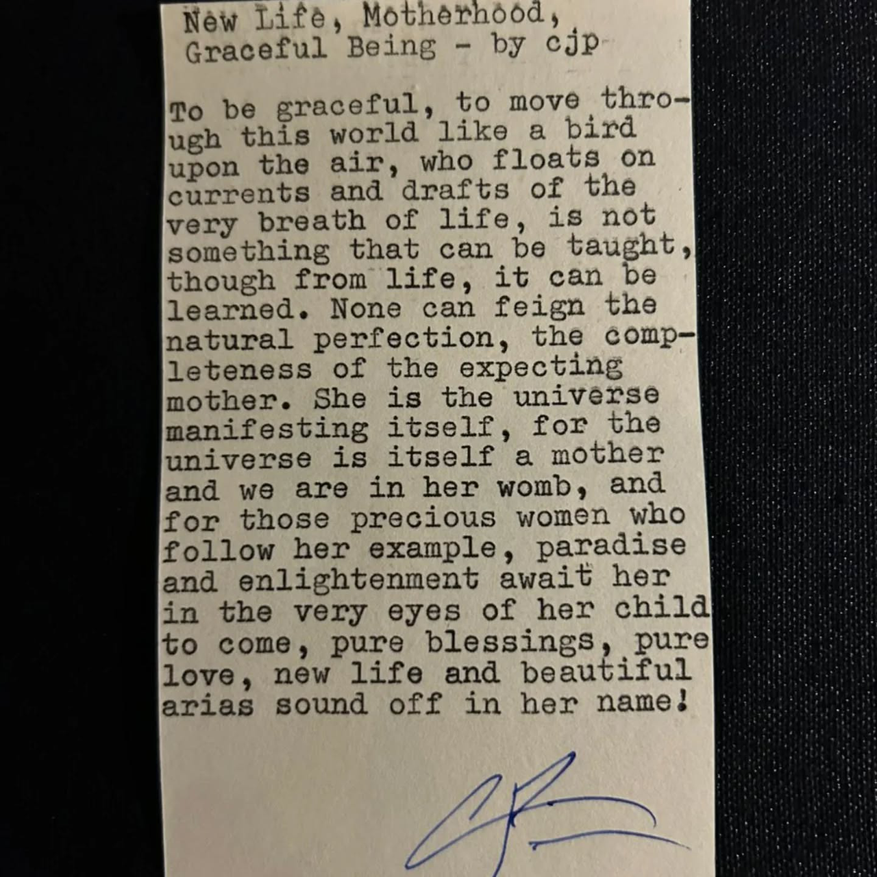 Original typewritten poem New Life, Motherhood, Graceful Being - by Chris the Poet