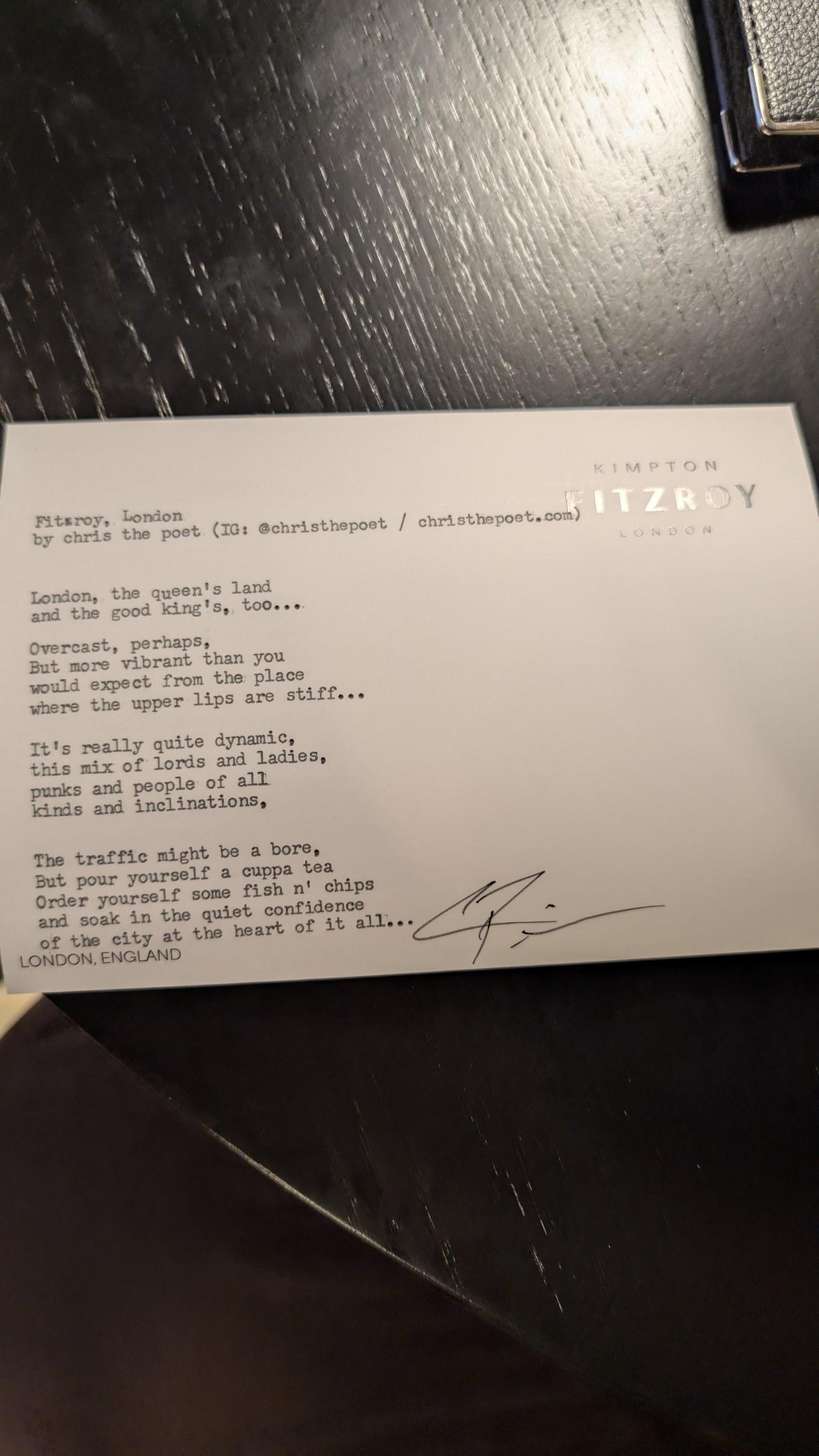 Original typewritten poem Fitzroy, London by Chris the Poet