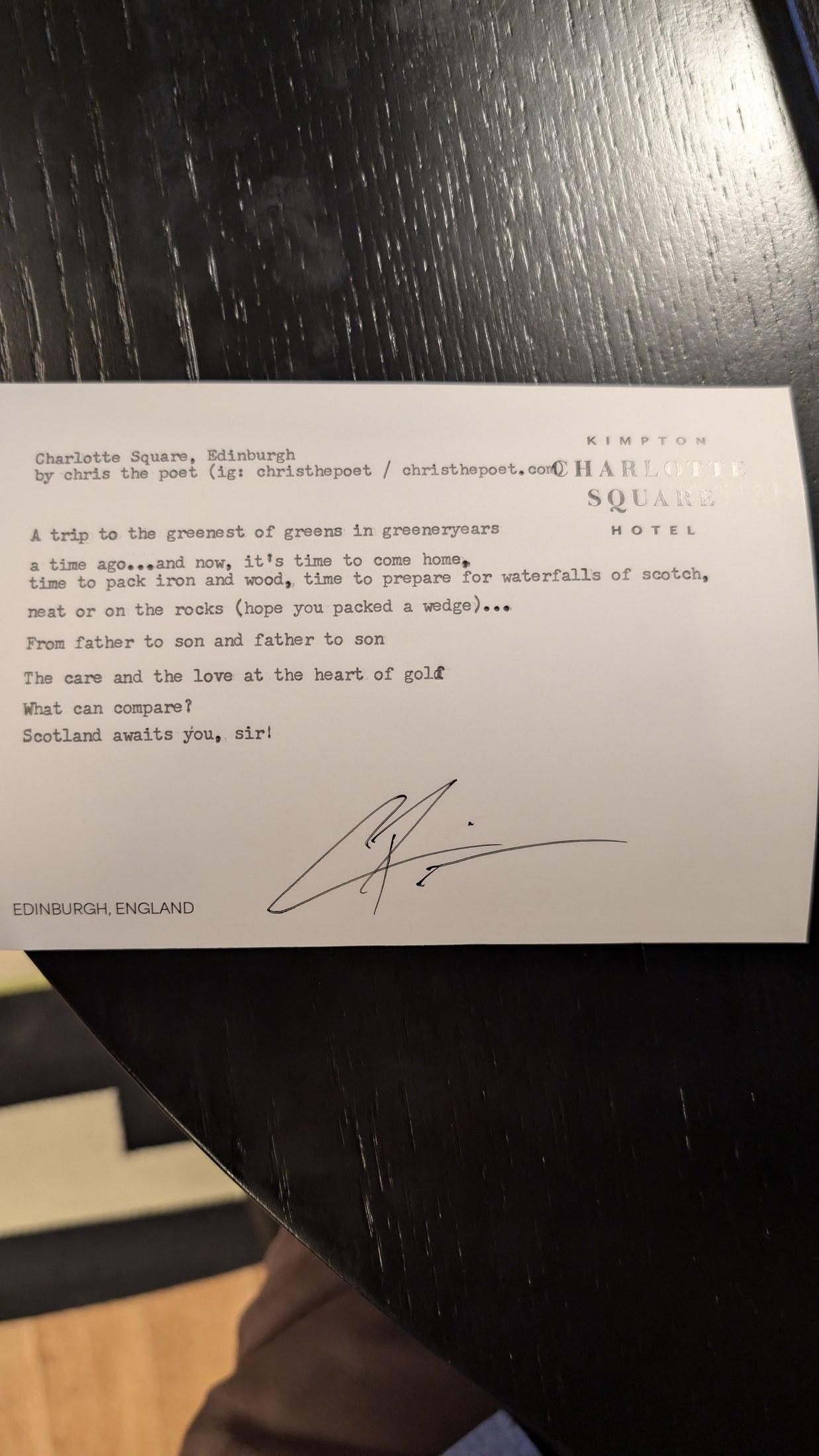 Original typewritten poem Charlotte Square, Edinburgh by Chris the Poet