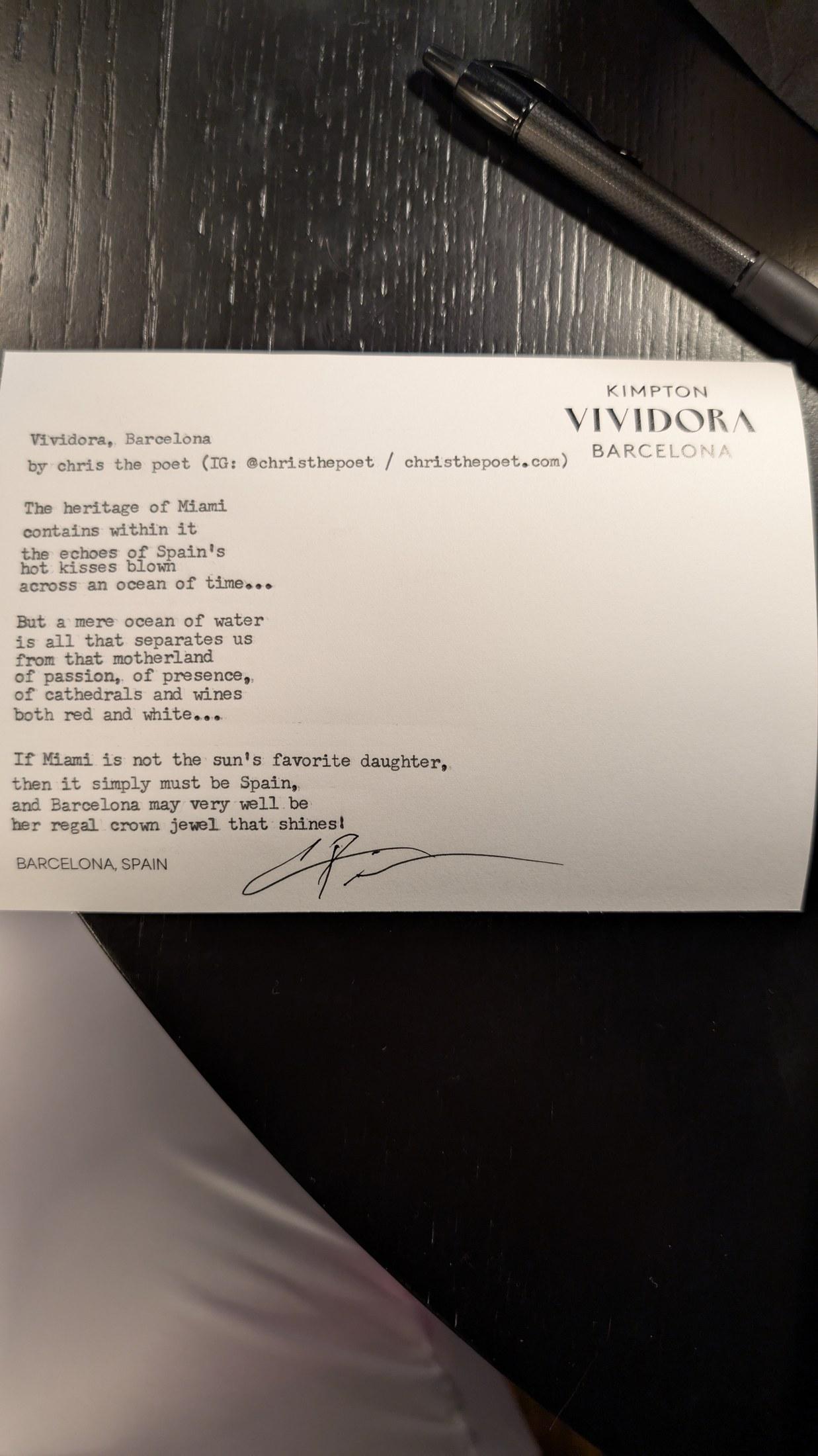 Original typewritten poem Vividora, Barcelona by Chris the Poet