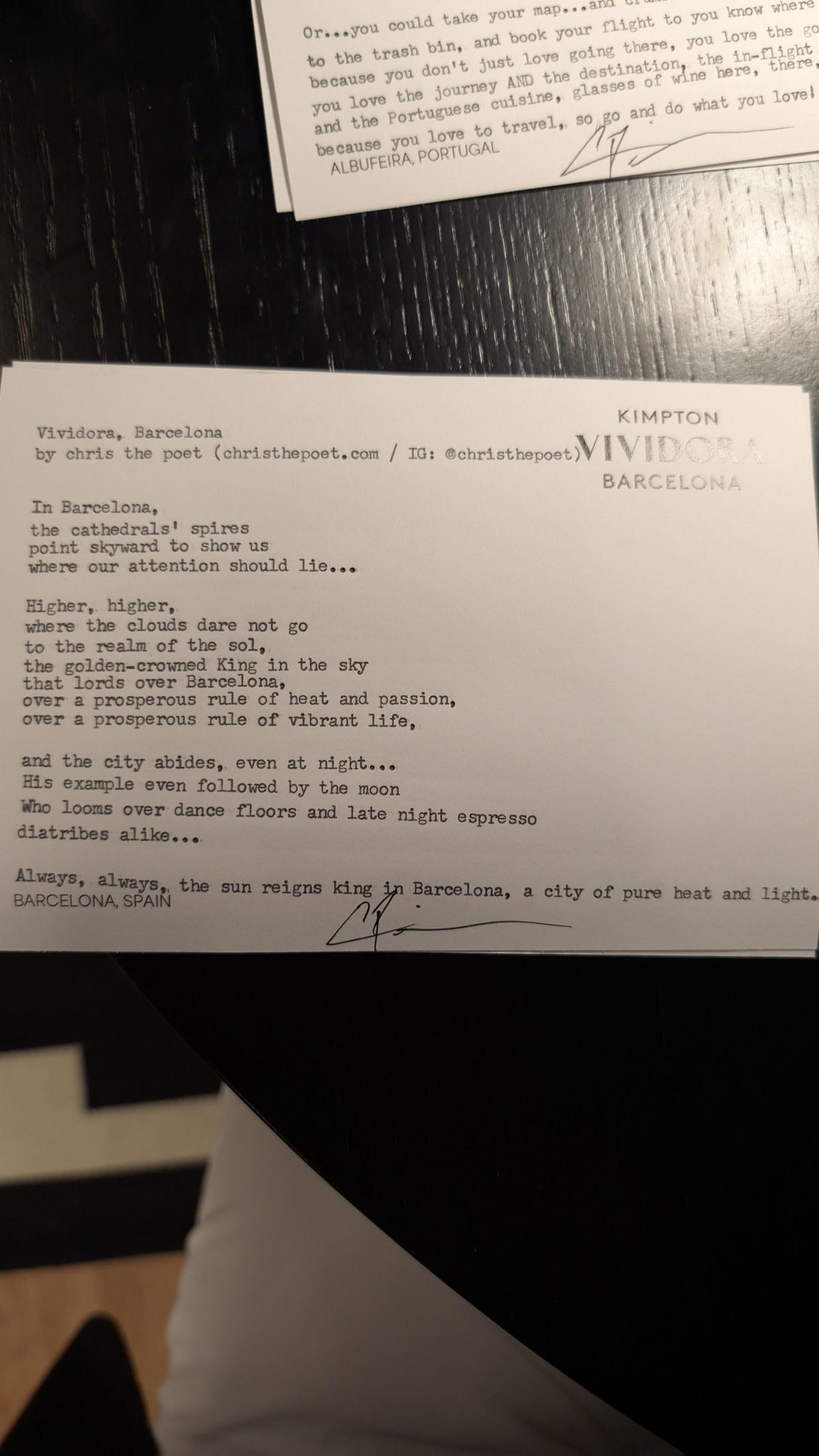 Original typewritten poem Vividora, Barcelona by Chris the Poet