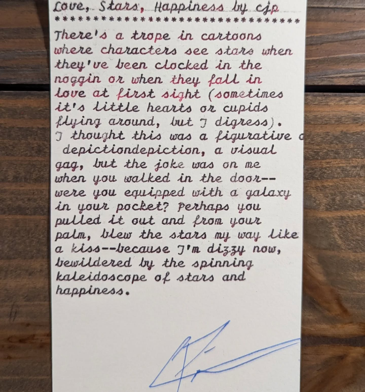 Original typewritten poem Love, Stars, Happiness by Chris the Poet