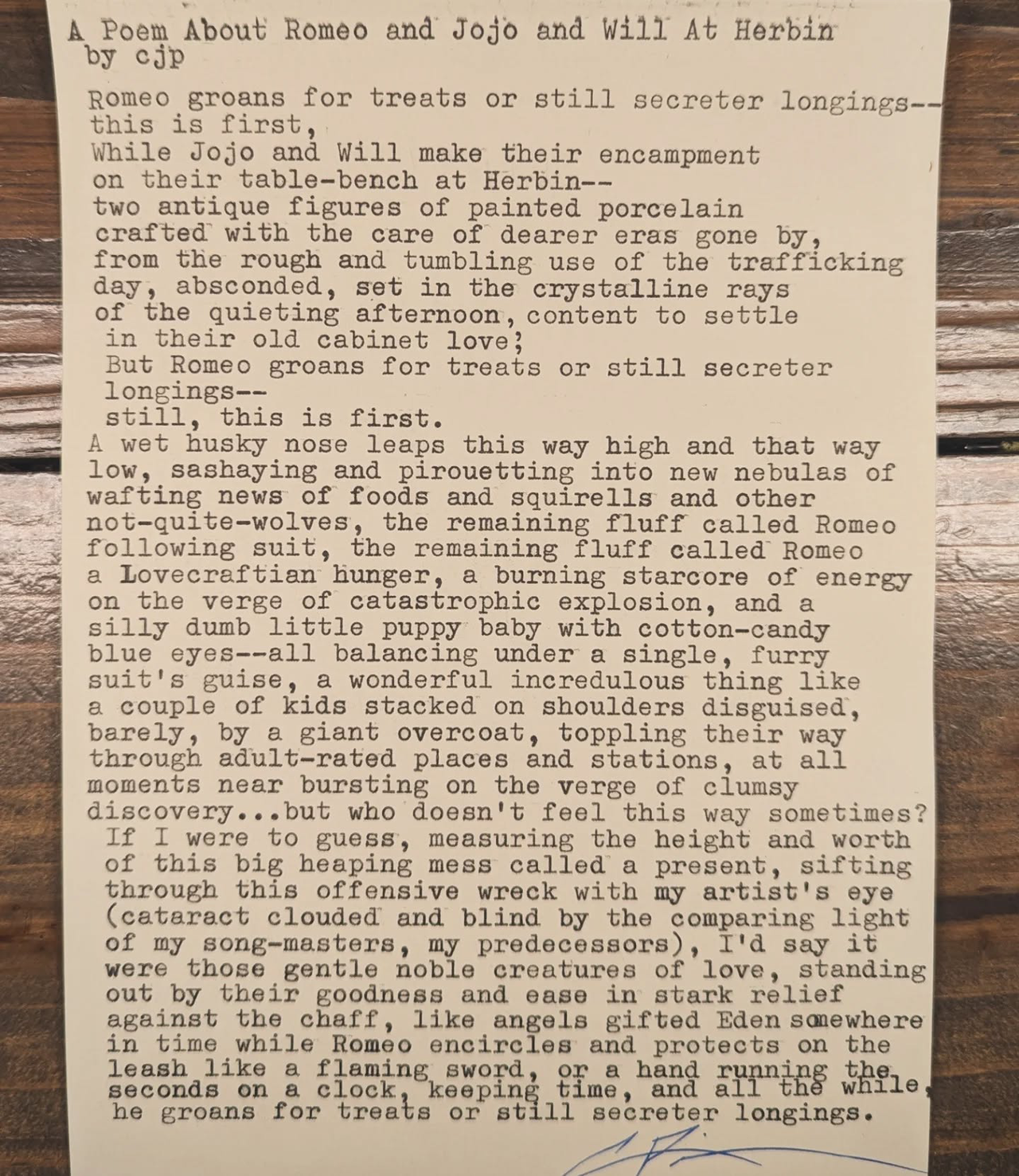 Additional archive image for A Poem About Romeo and Jojo and Will at Herbin by Chris the Poet