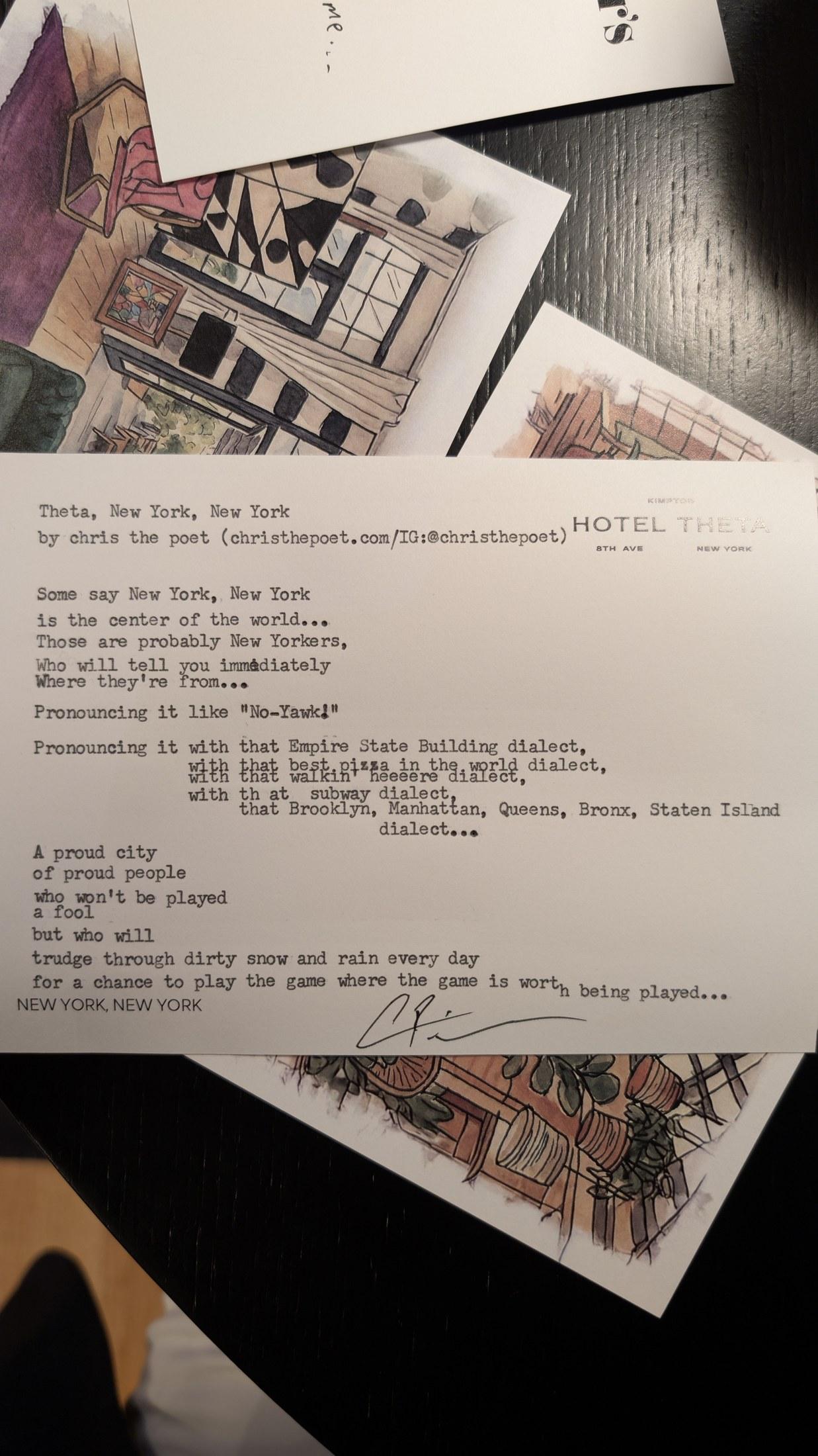 Original typewritten poem Theta, New York, New York by Chris the Poet