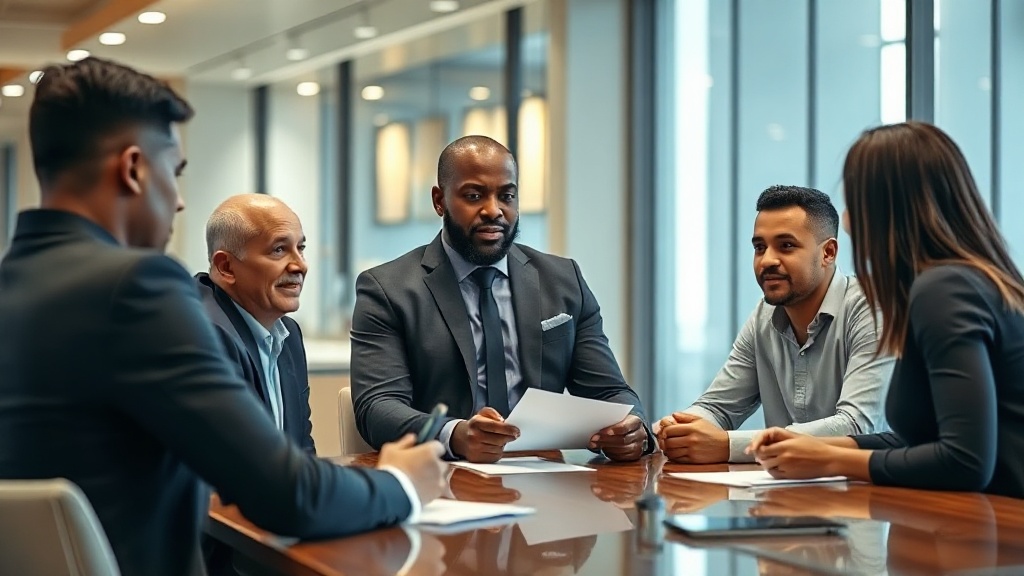Professional diverse business team meeting around a conference table