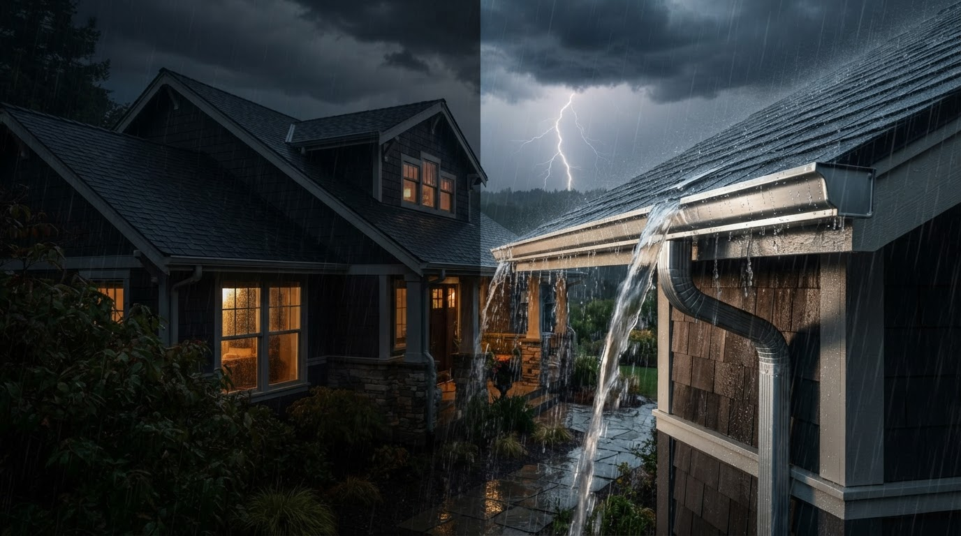 Northern California home during rainstorm
